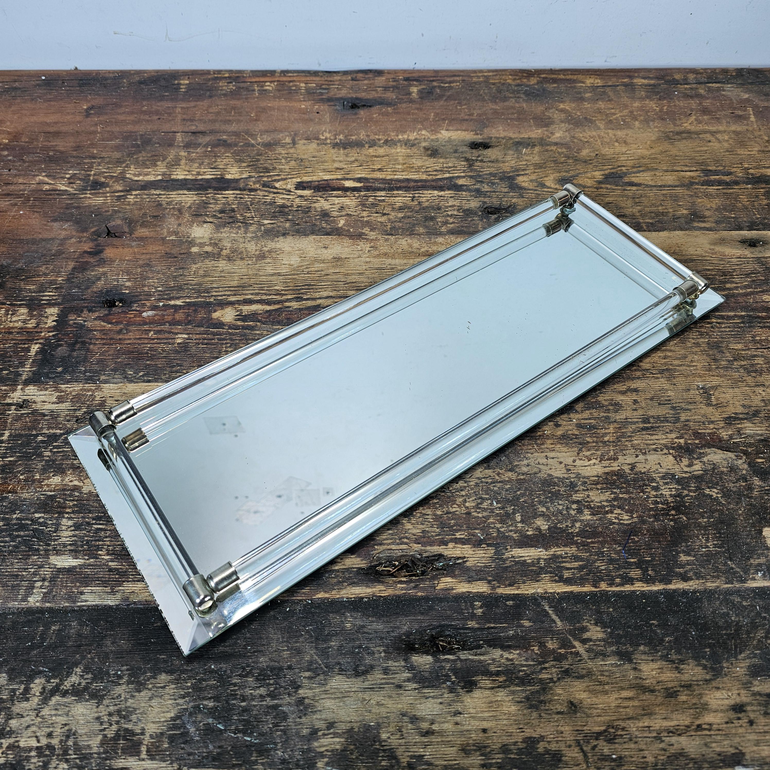 Vintage Dresser Vanity Tray Mirror bottom & Acrylic Rail 6"W x 19"L x 1.25"H