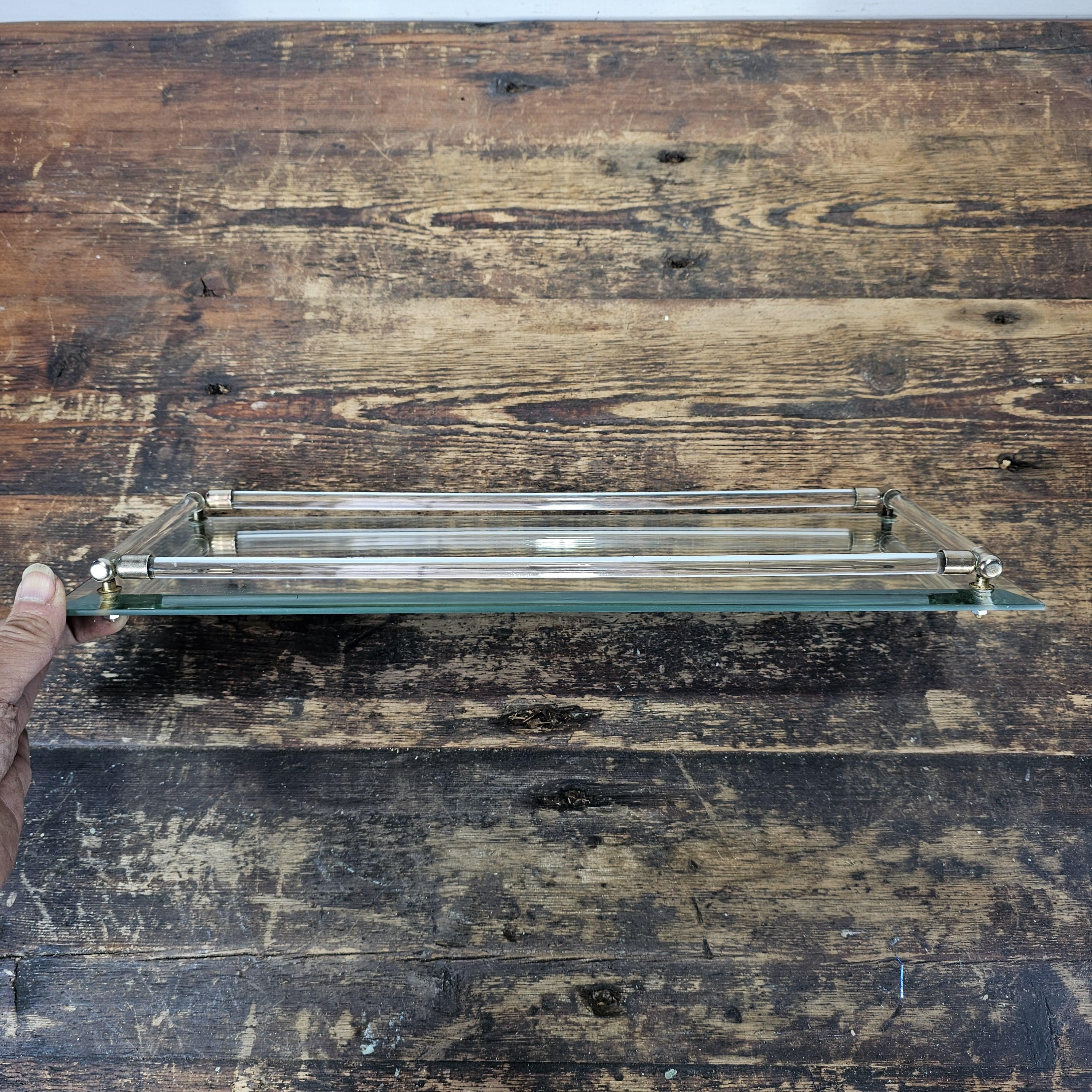 Vintage Dresser Vanity Tray Mirror bottom & Acrylic Rail 6"W x 19"L x 1.25"H