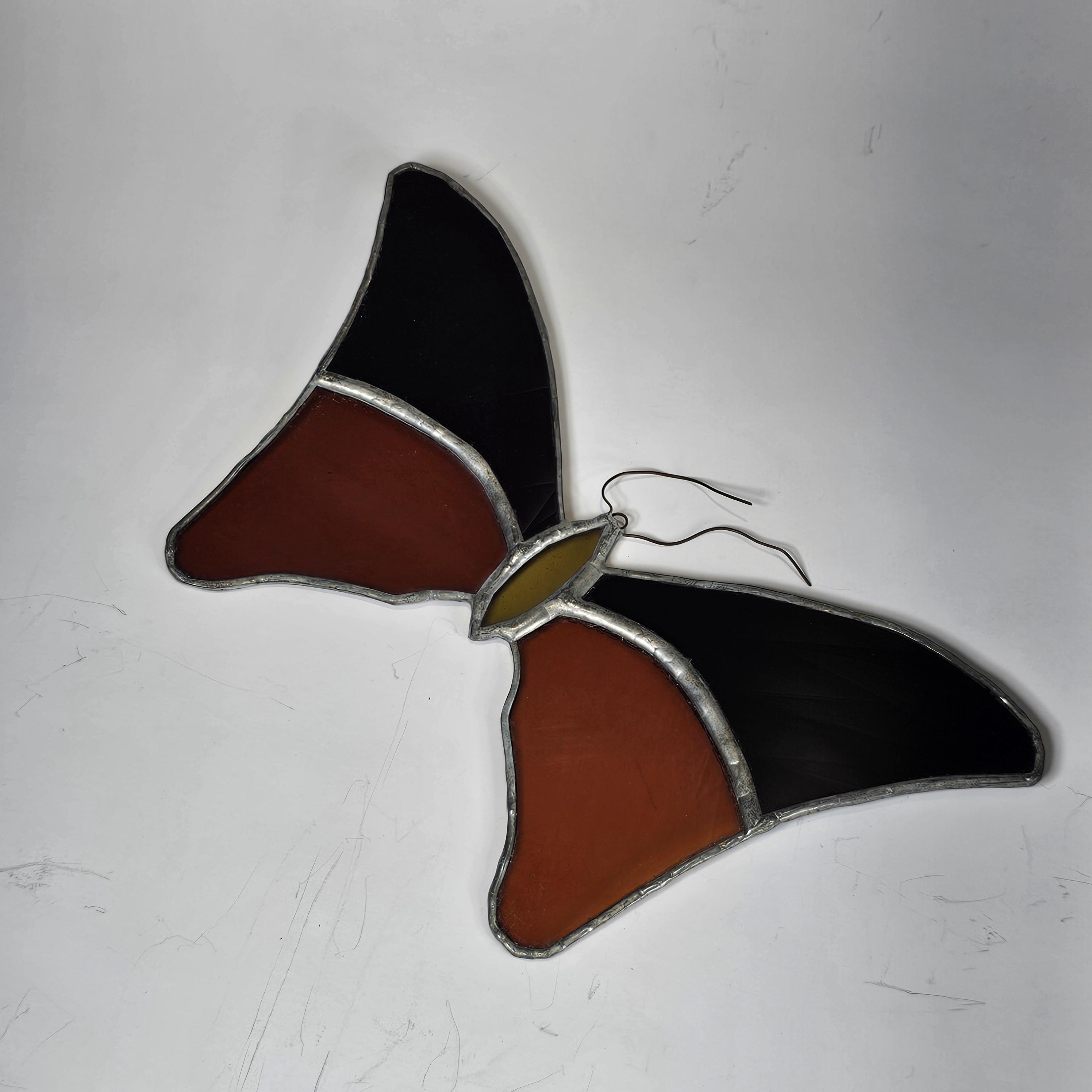 Vintage Butterfly Stained Glass Sun Catcher 8" x 4.5"