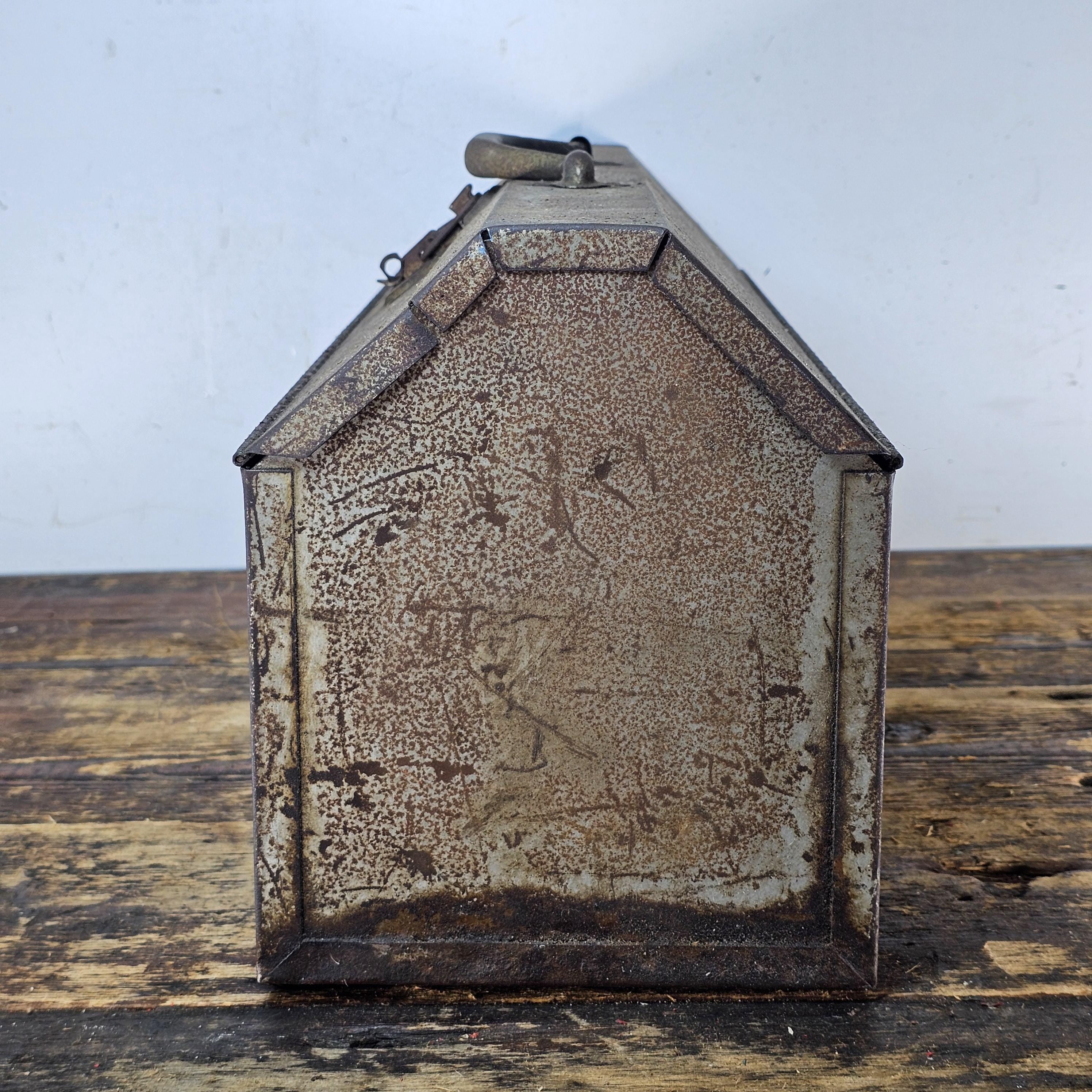 Vintage Rusty Metal Hip Roof Tool Box