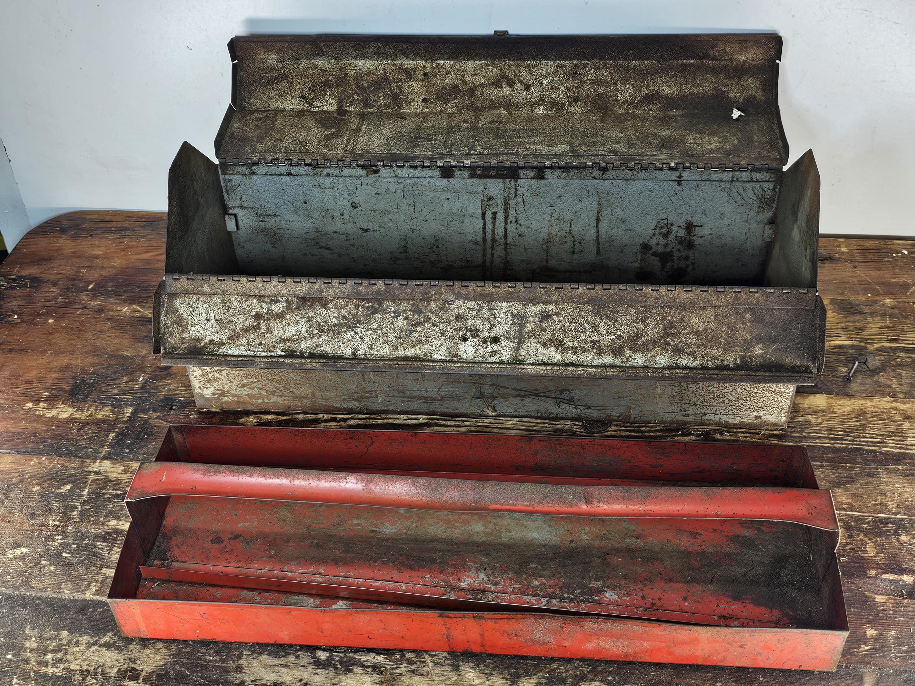 Vintage Rusty Metal Hip Roof Tool Box