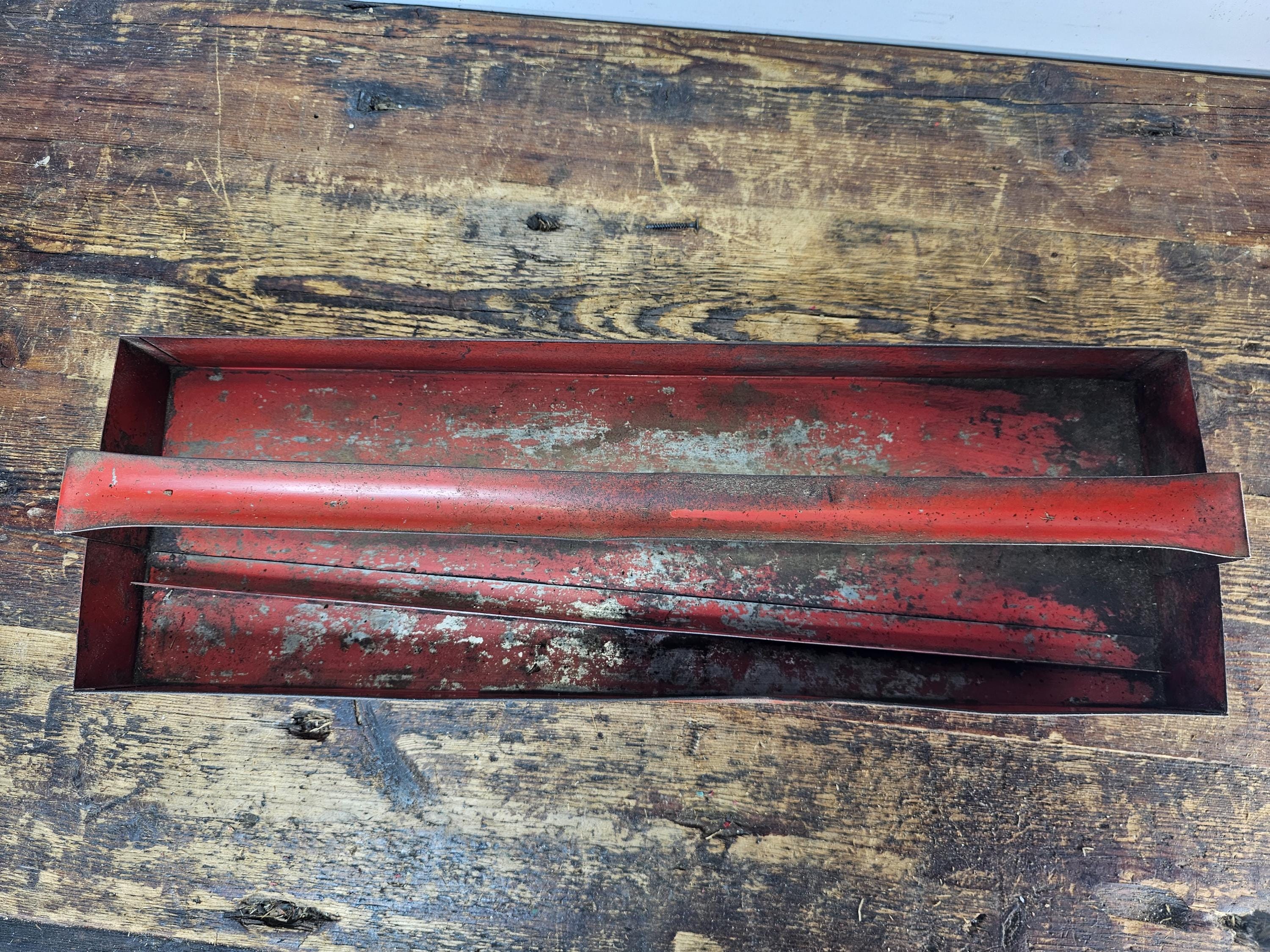 Vintage Rusty Metal Hip Roof Tool Box