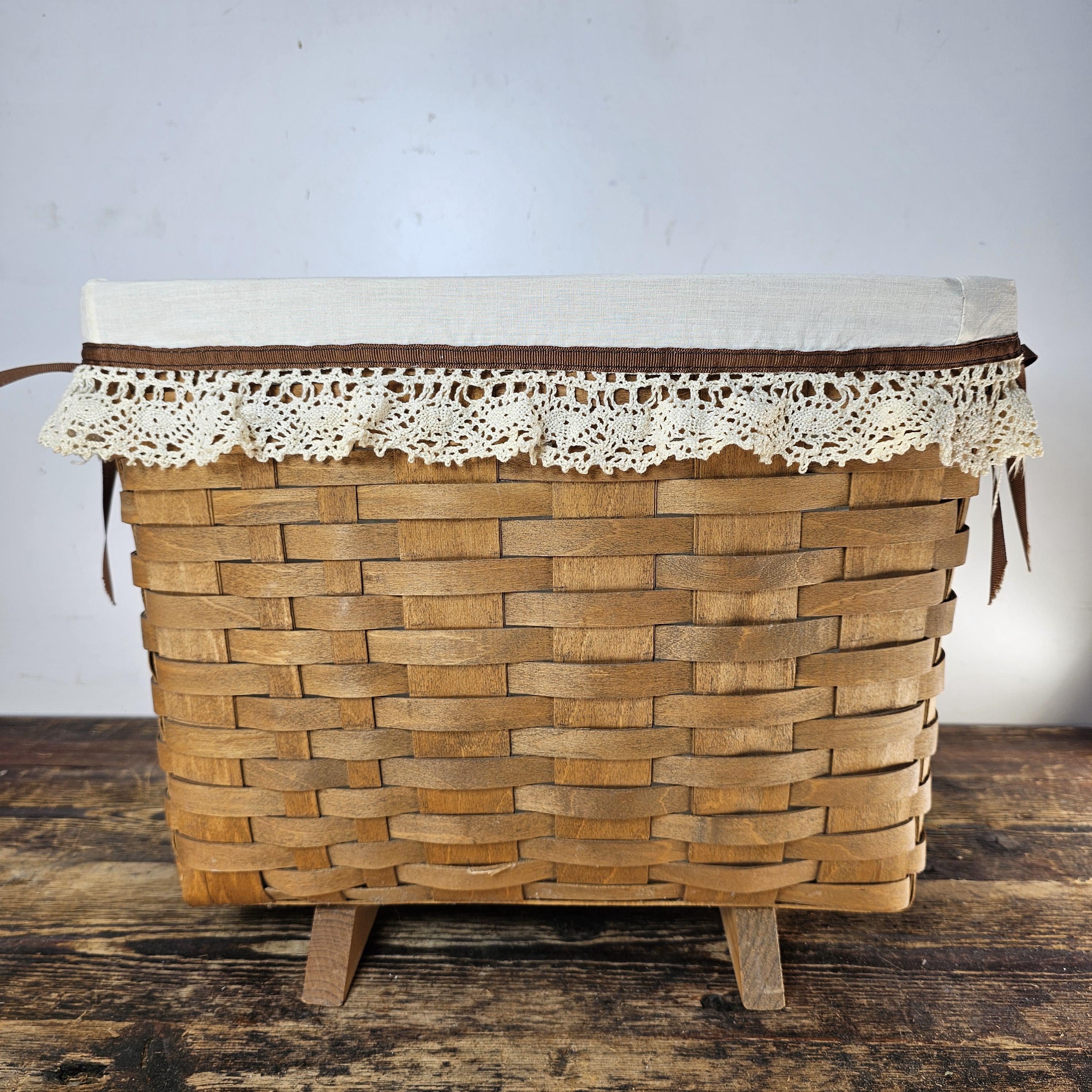 Longaberger Footed Magazine Basket-Swinging Handle With Original Liner 1985