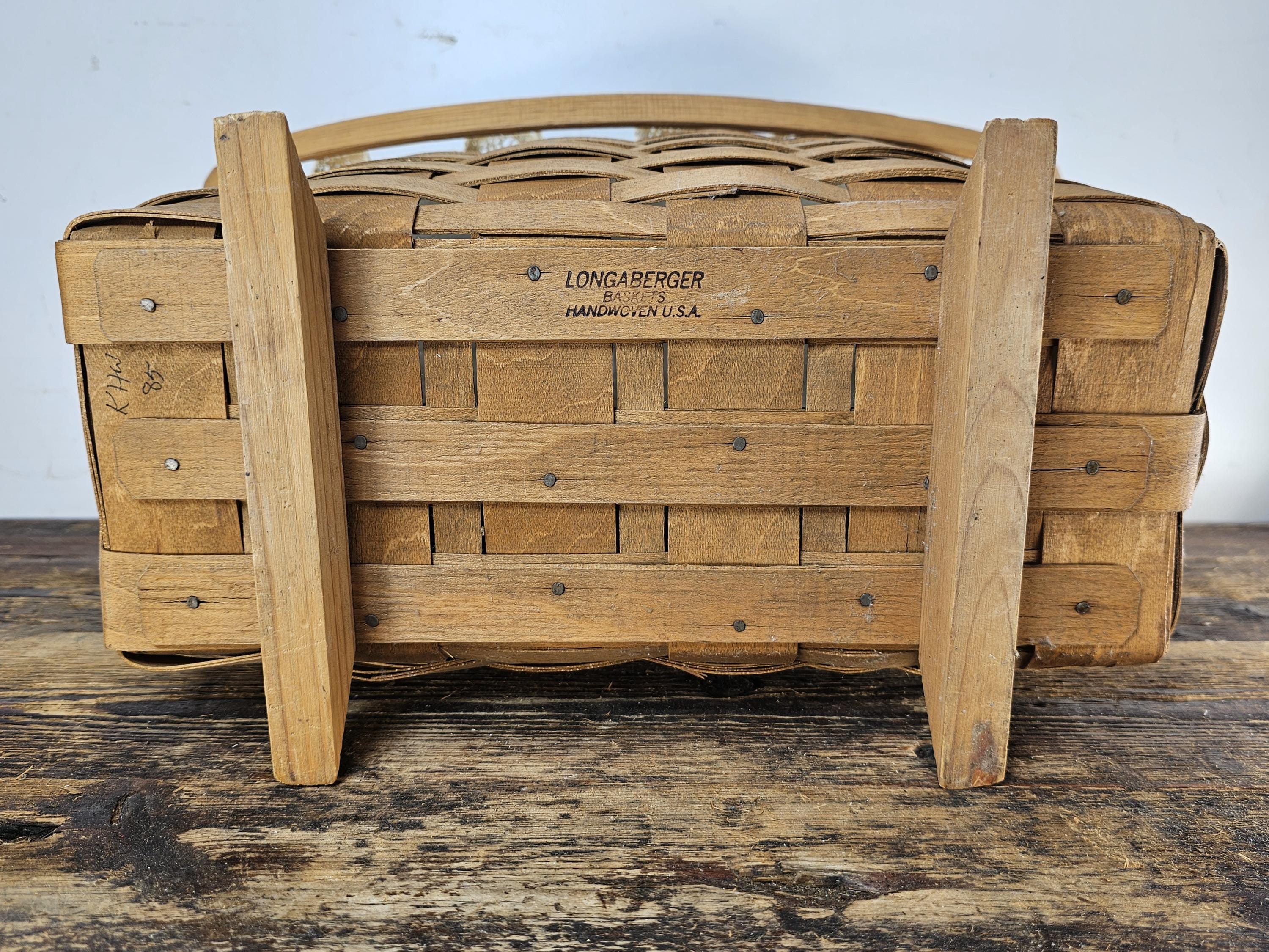 Longaberger Footed Magazine Basket-Swinging Handle With Original Liner 1985