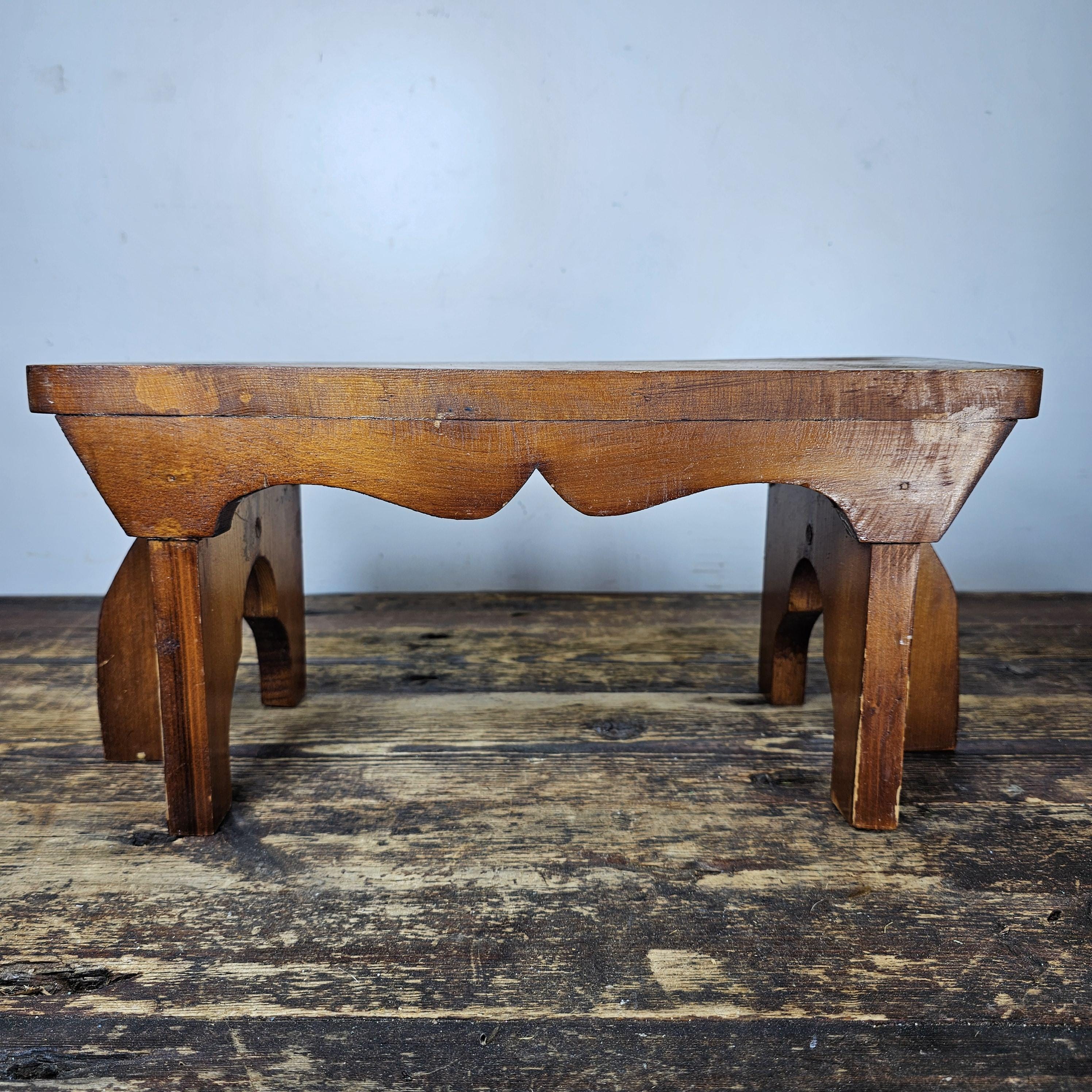 Vintage Arts and Crafts Style Handmade Vernacular Boarded Stool Signed 1970s