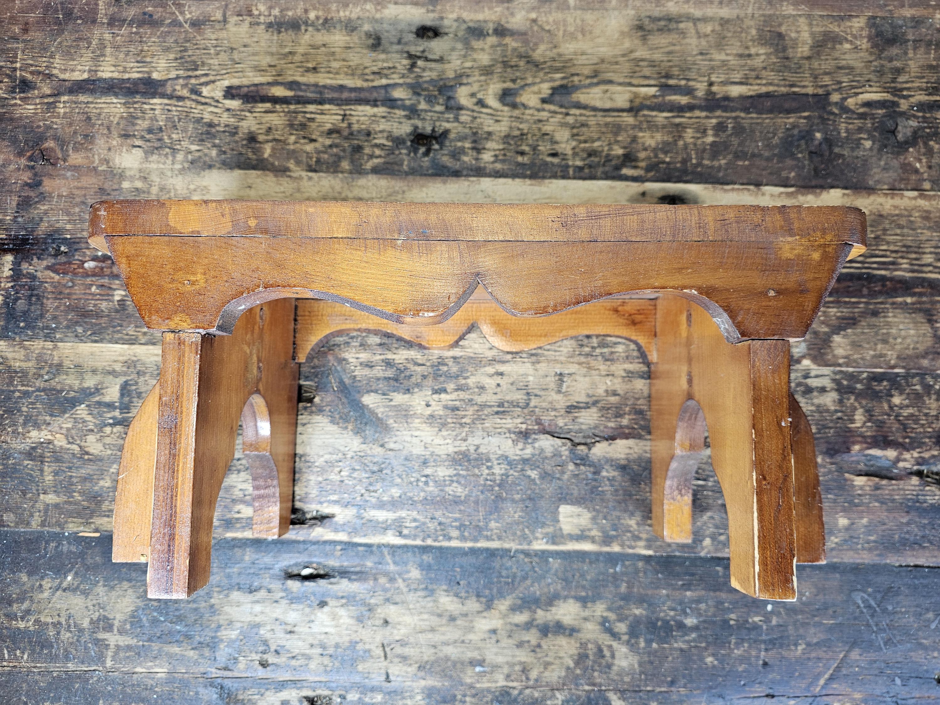 Vintage Arts and Crafts Style Handmade Vernacular Boarded Stool Signed 1970s