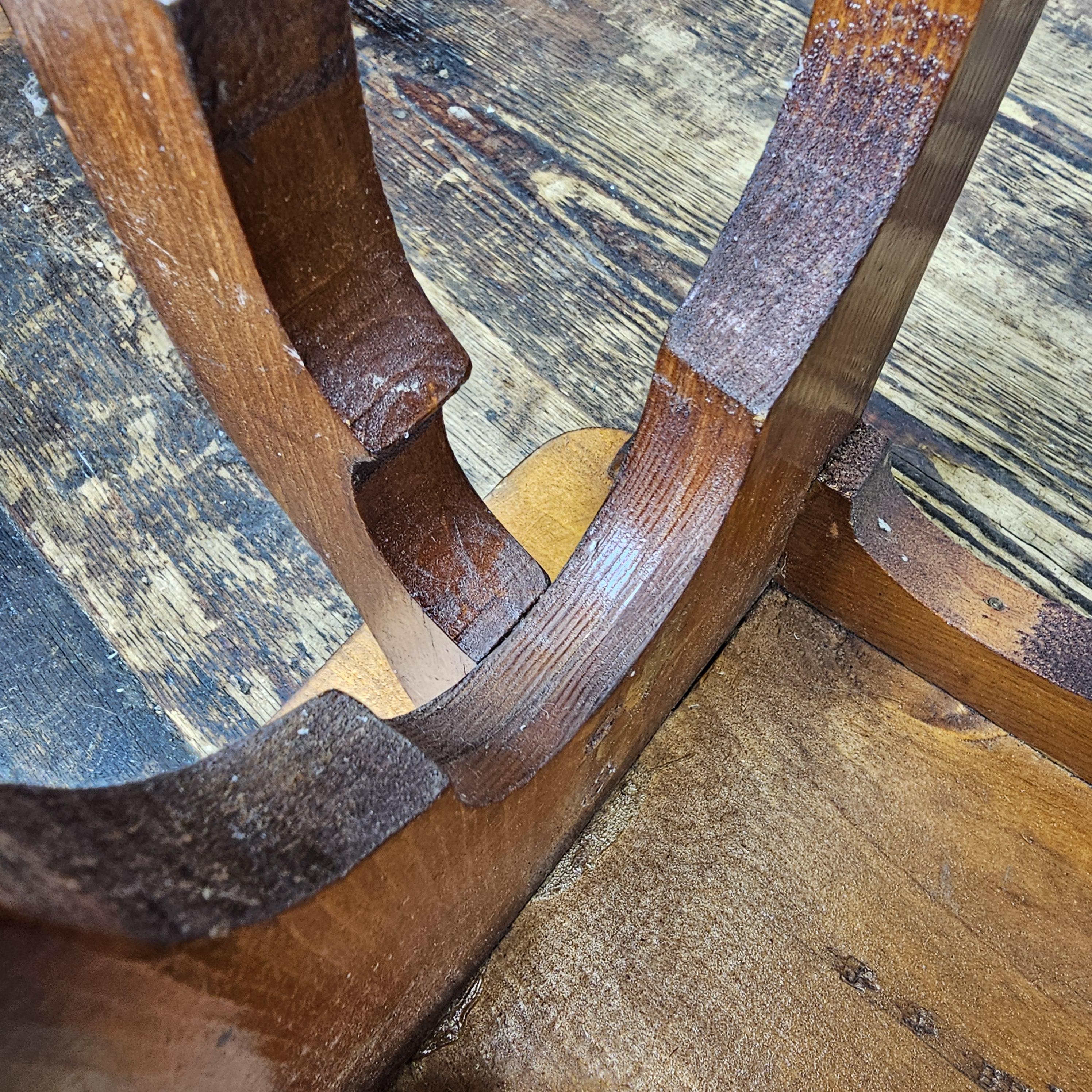 Vintage Arts and Crafts Style Handmade Vernacular Boarded Stool Signed 1970s