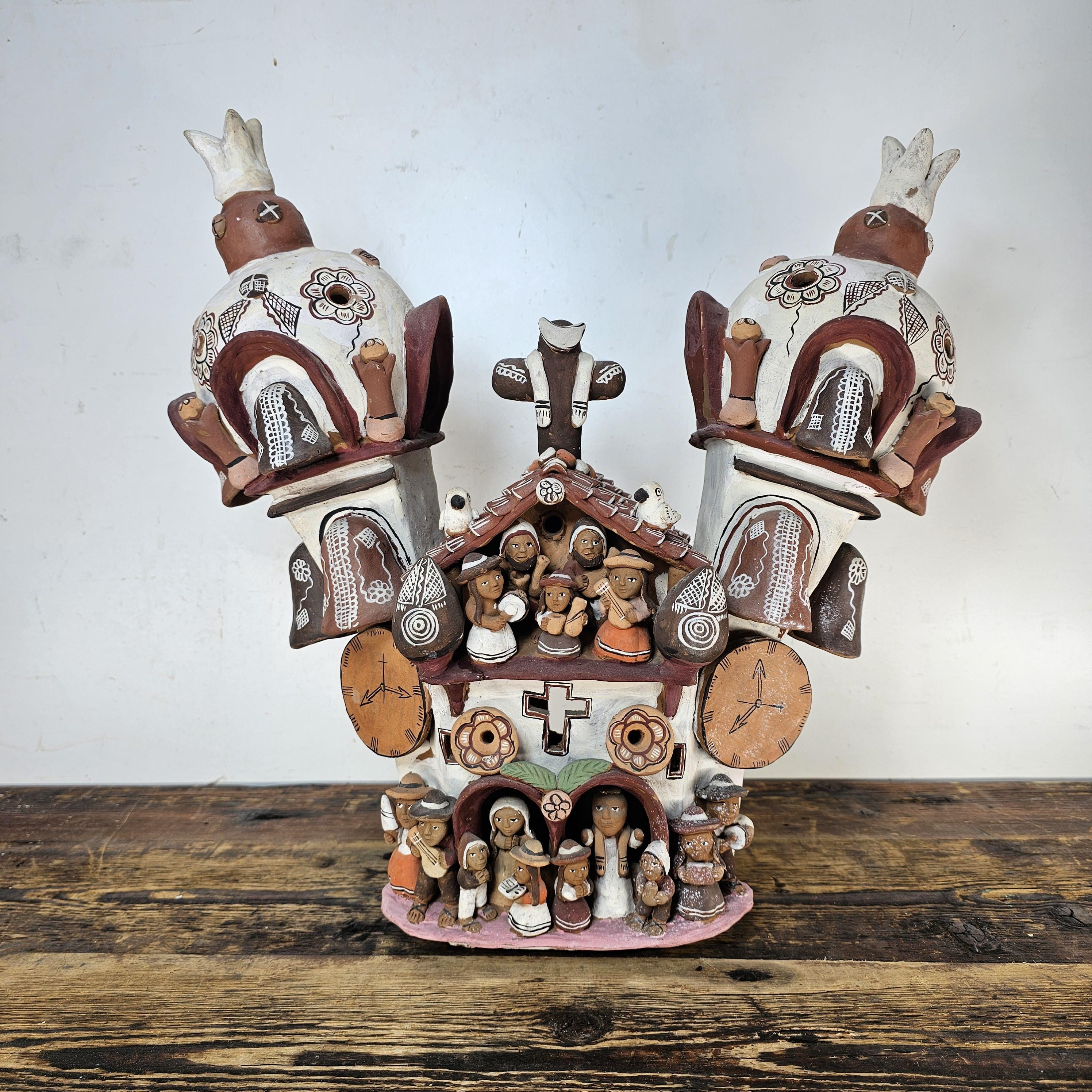 Ayacucho Artisan Terra Cotta Church Folk Art Peruvian Ornament 17"W x 16"H