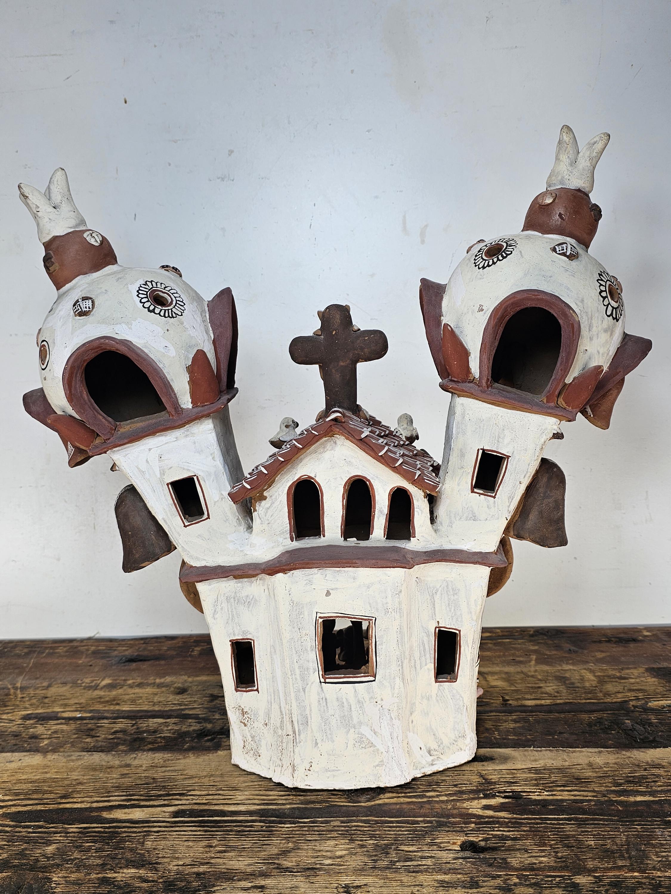 Ayacucho Artisan Terra Cotta Church Folk Art Peruvian Ornament 17"W x 16"H