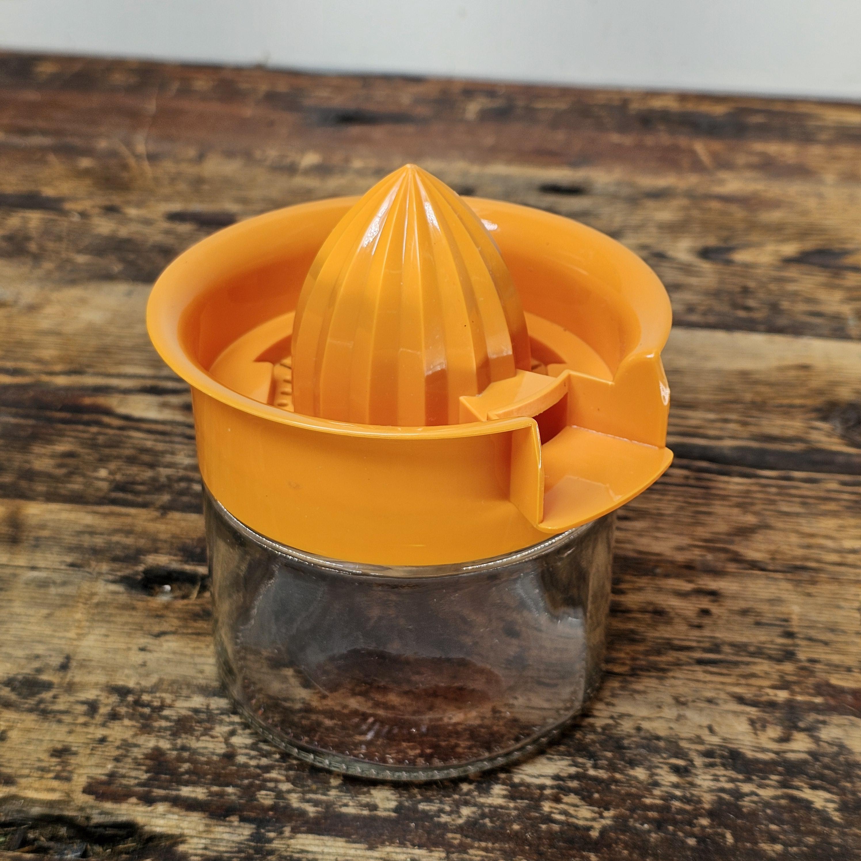 Vintage Gemco Citrus Reamer Hand Juicer with Orange Plastic Top Glass Bottom