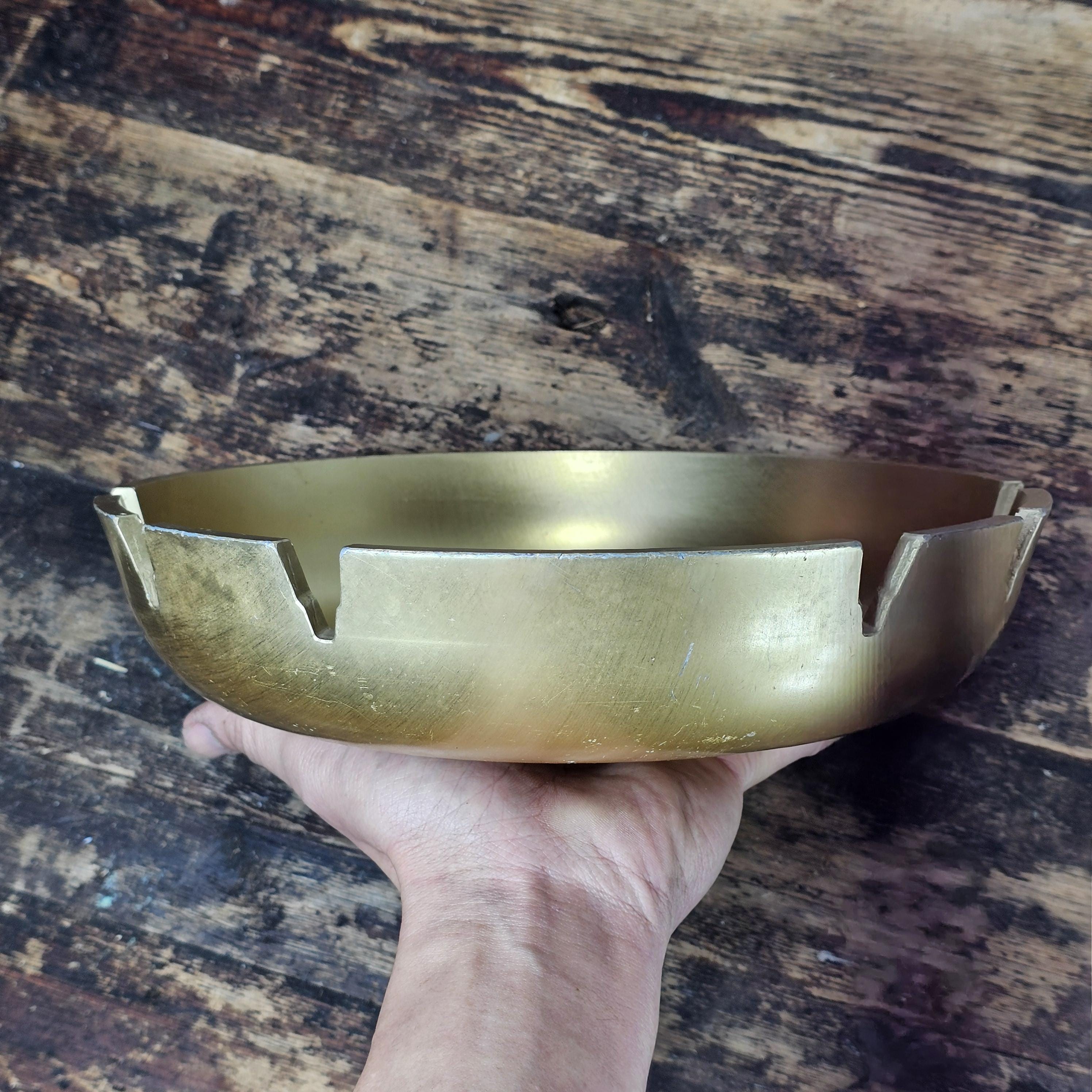 Vintage Solid Aluminum Gold Table Ashtray Large MCM 10" Diam x 2.25"H