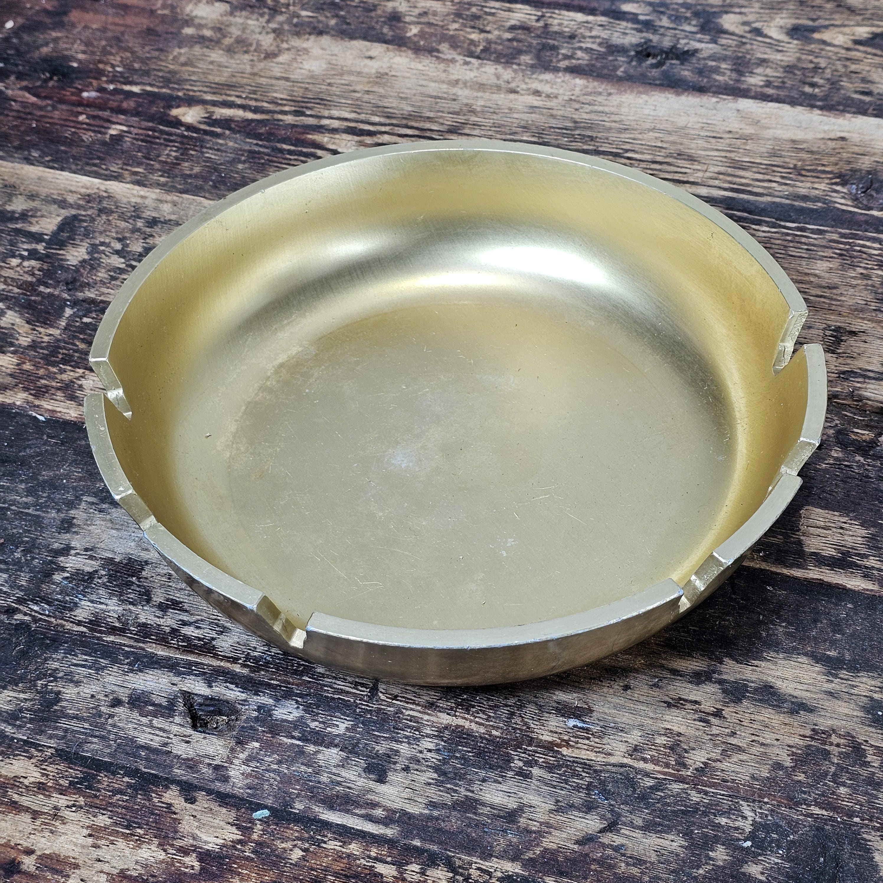Vintage Solid Aluminum Gold Table Ashtray Large MCM 10" Diam x 2.25"H
