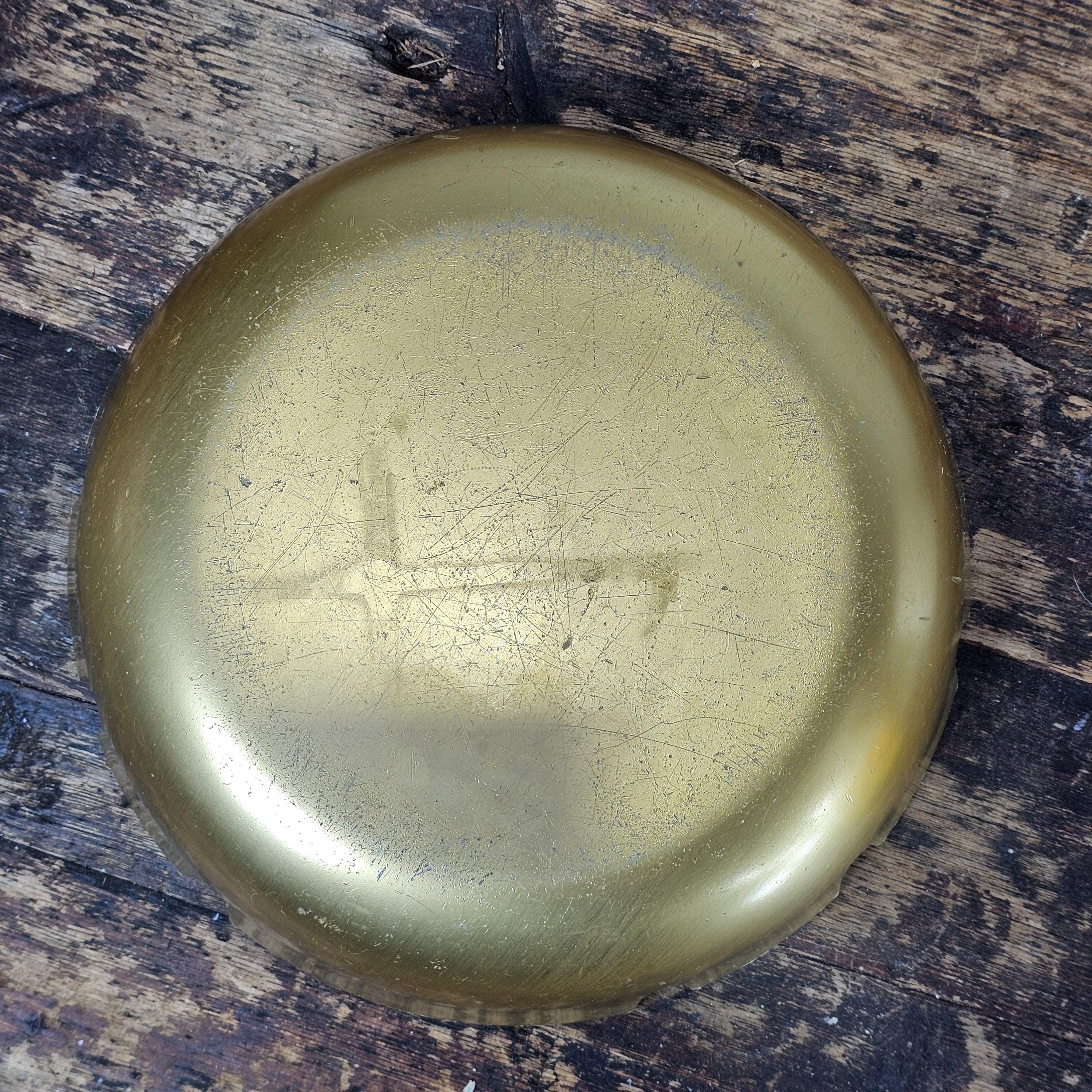 Vintage Solid Aluminum Gold Table Ashtray Large MCM 10" Diam x 2.25"H