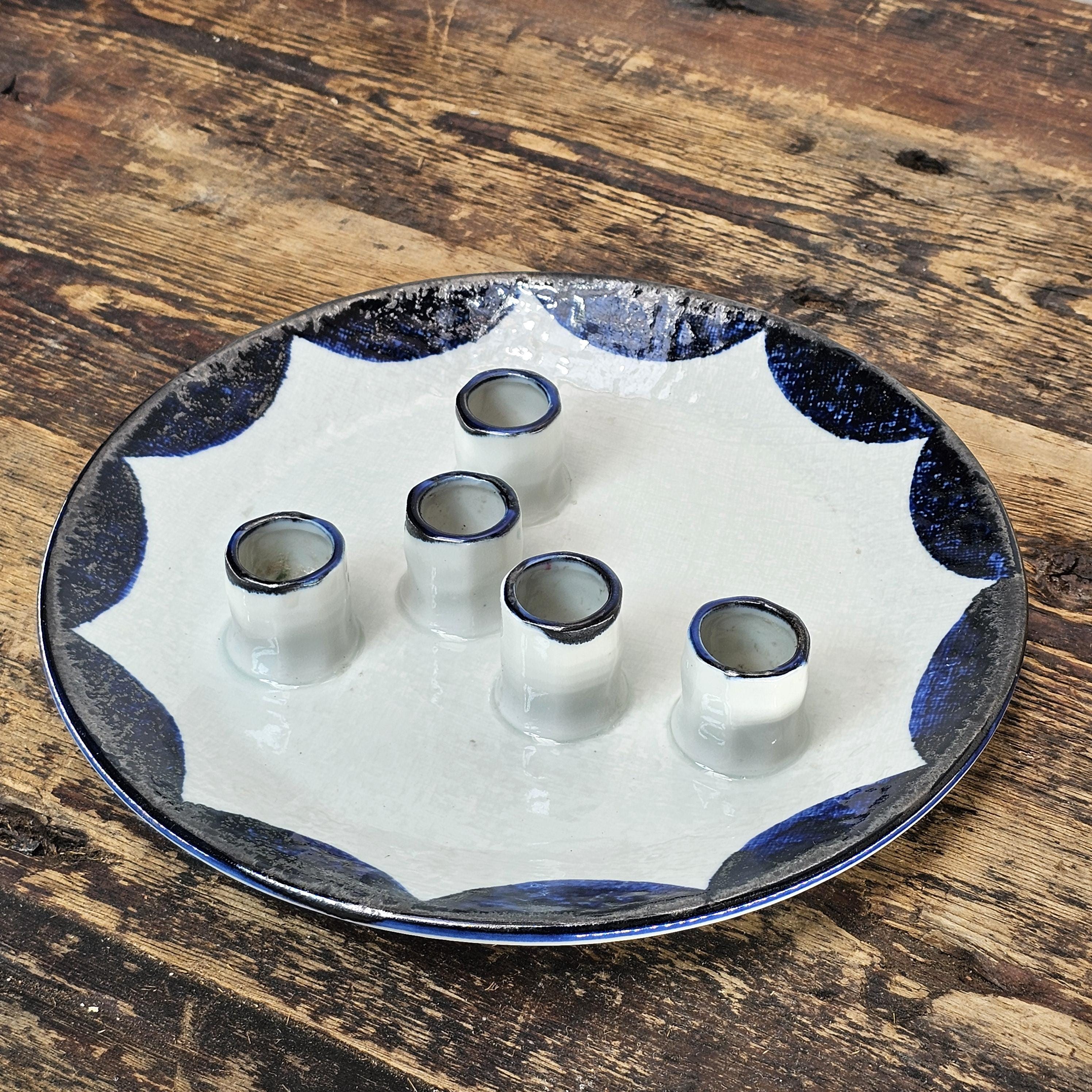 Vintage Otagiri Japan Hand Crafted Glazed 5 Candle Holder Plate