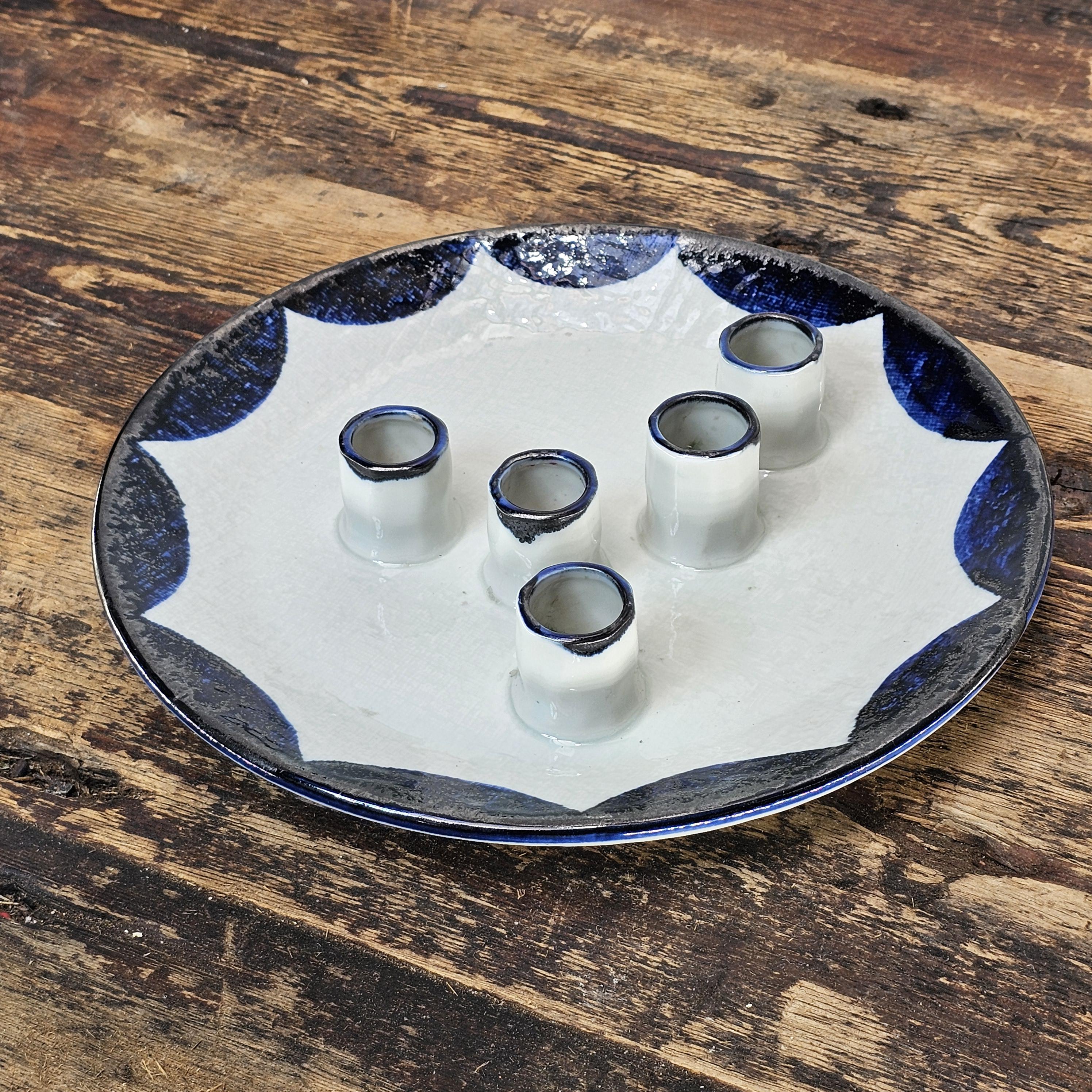 Vintage Otagiri Japan Hand Crafted Glazed 5 Candle Holder Plate