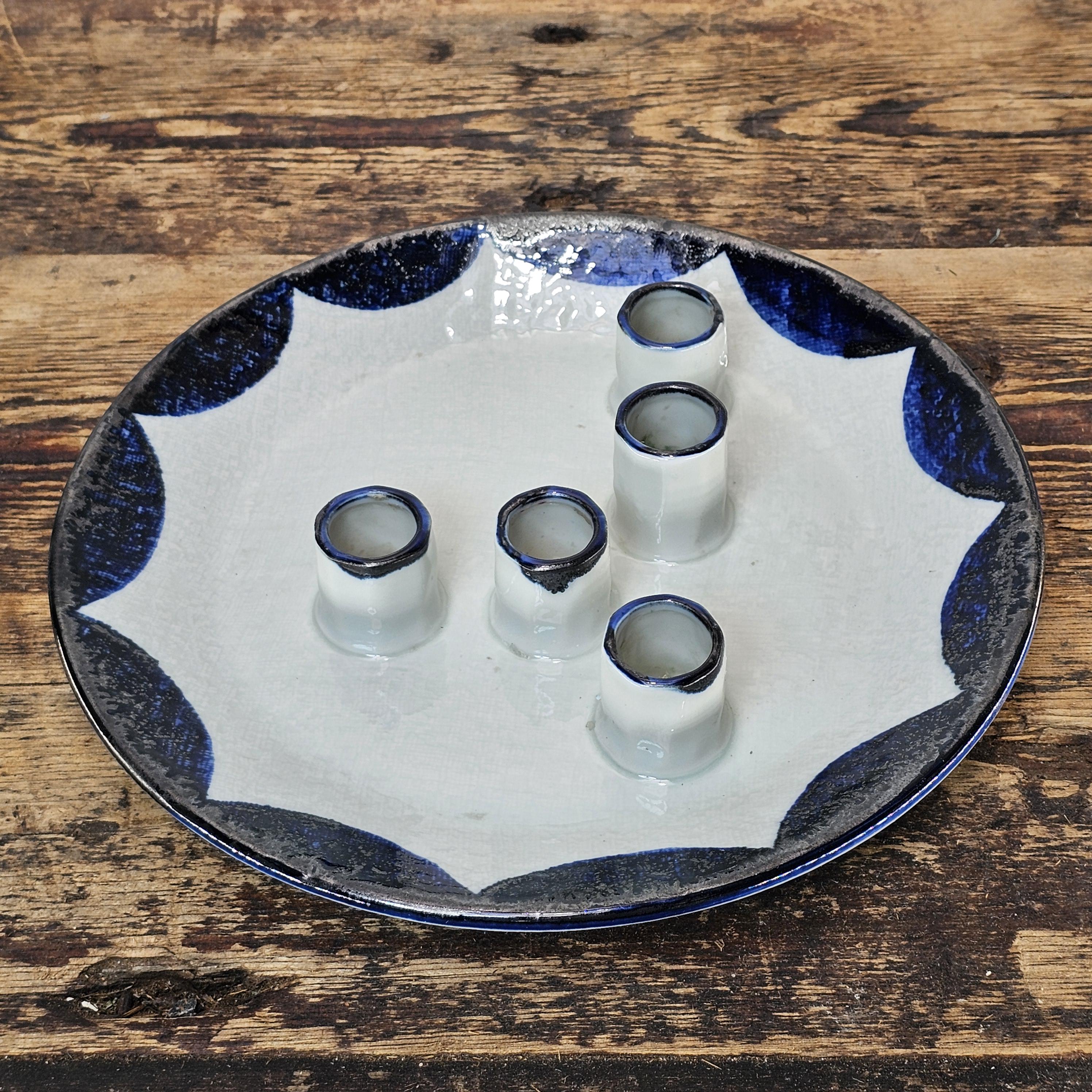 Vintage Otagiri Japan Hand Crafted Glazed 5 Candle Holder Plate