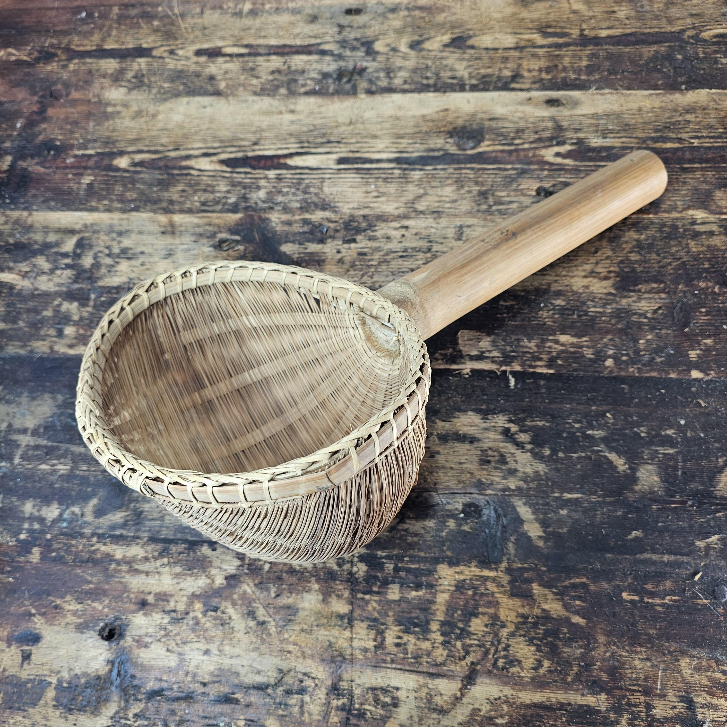 Primitive Hand Woven Bamboo Strainer Ladle