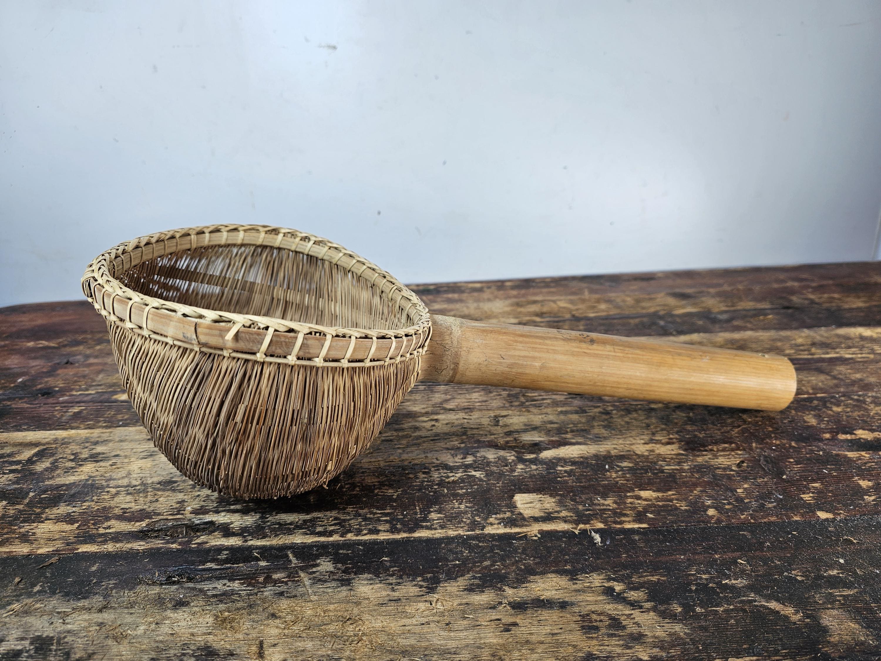 Primitive Hand Woven Bamboo Strainer Ladle