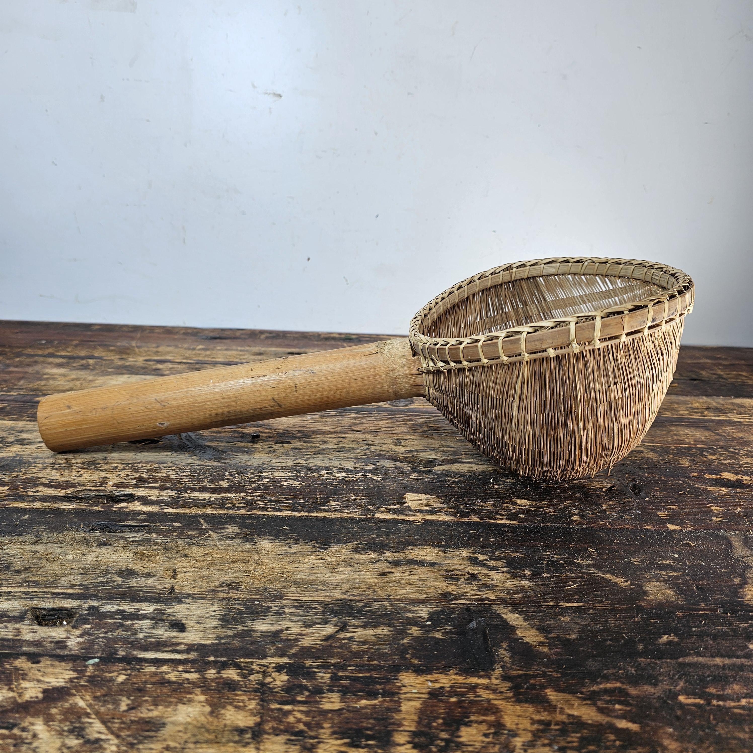 Primitive Hand Woven Bamboo Strainer Ladle