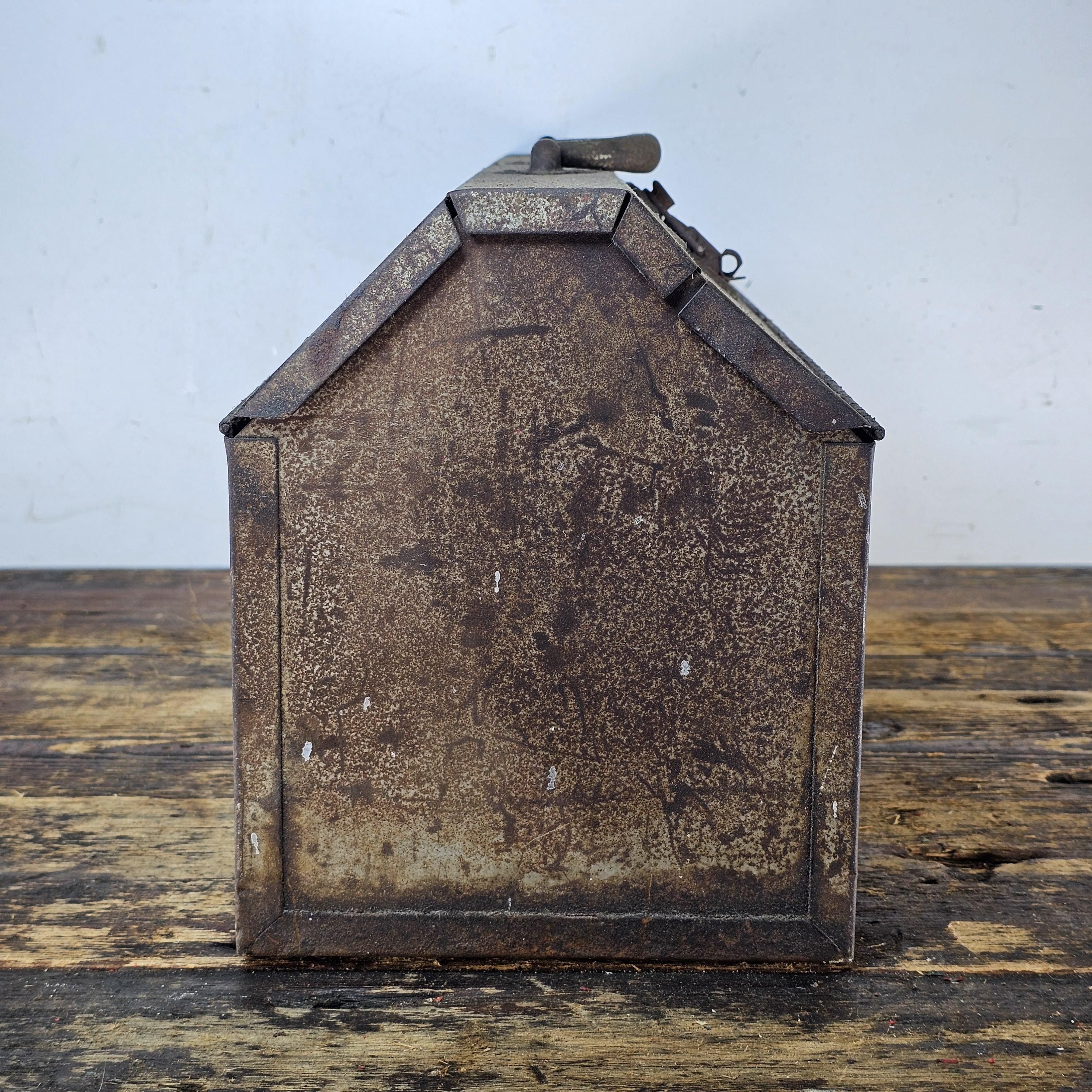 Vintage Rusty Metal Hip Roof Tool Box
