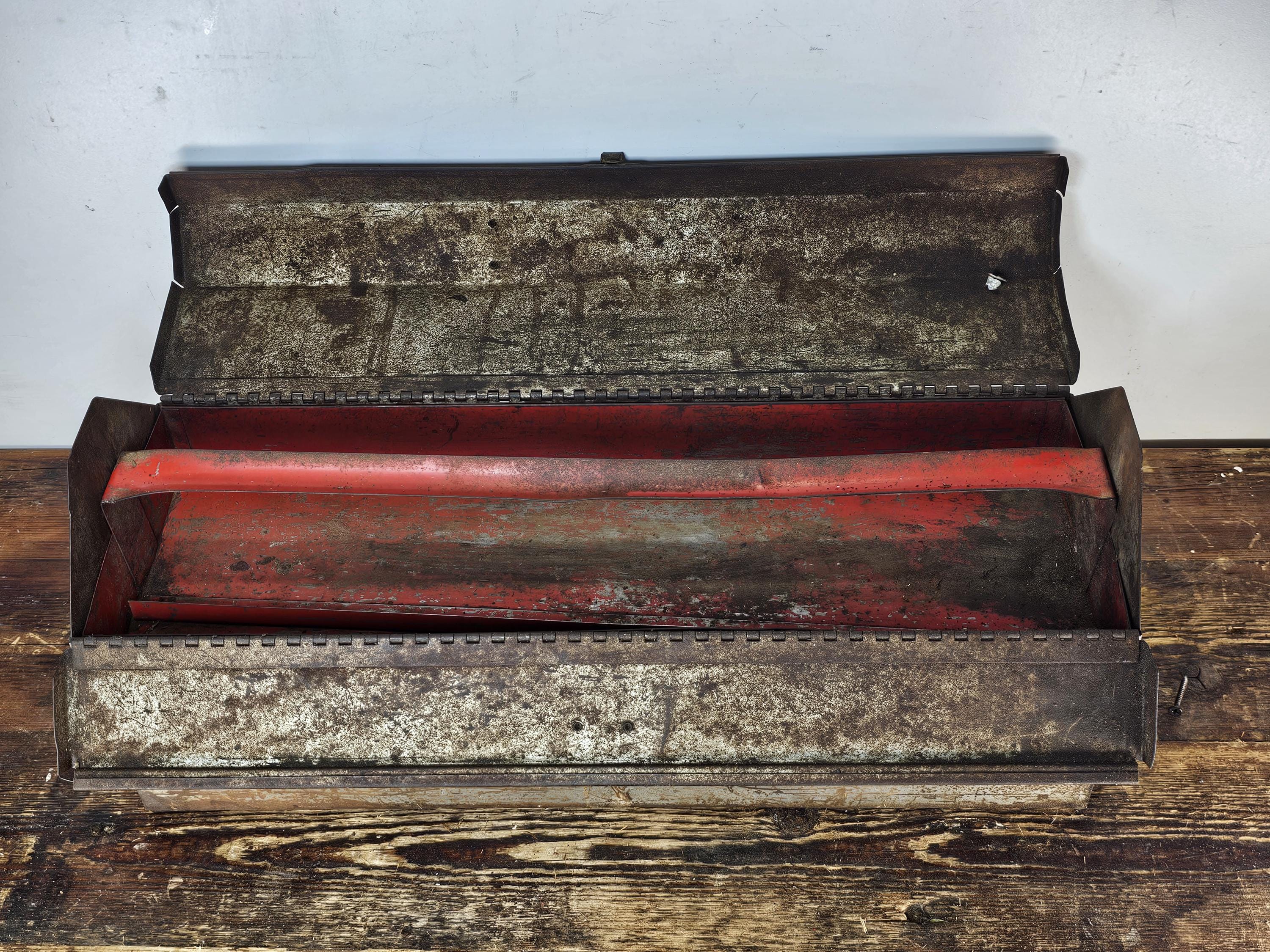 Vintage Rusty Metal Hip Roof Tool Box