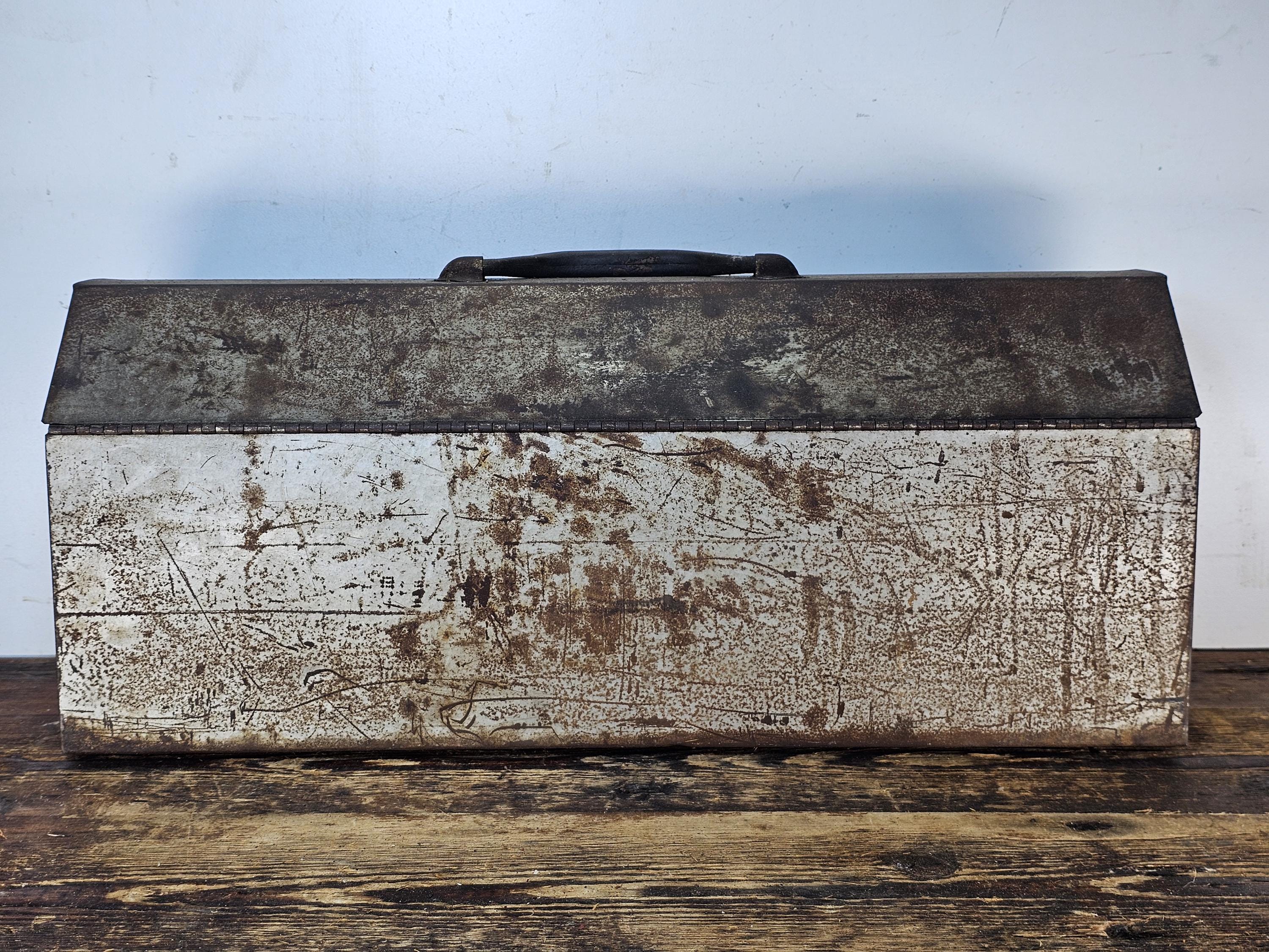 Vintage Rusty Metal Hip Roof Tool Box