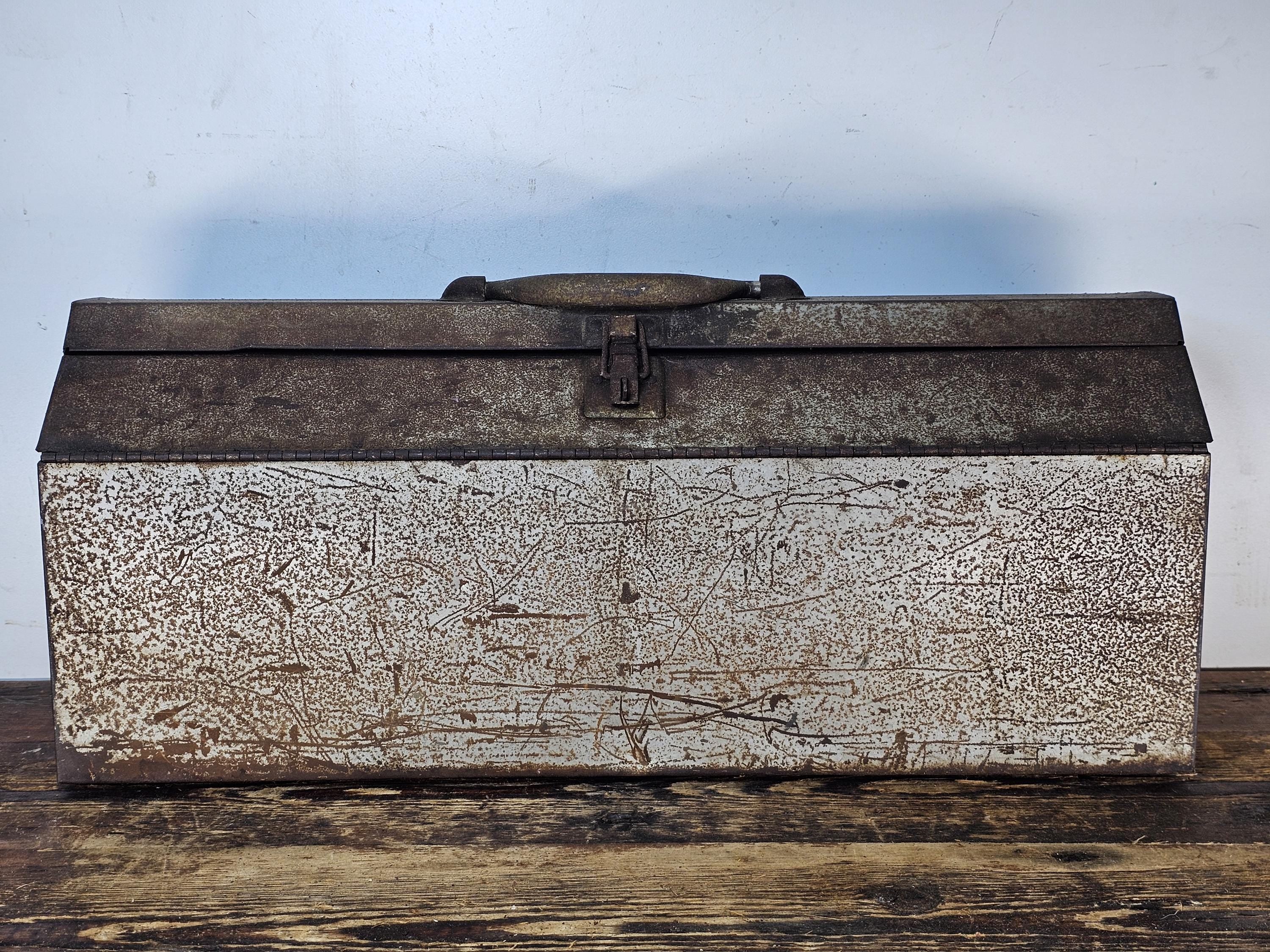 Vintage Rusty Metal Hip Roof Tool Box
