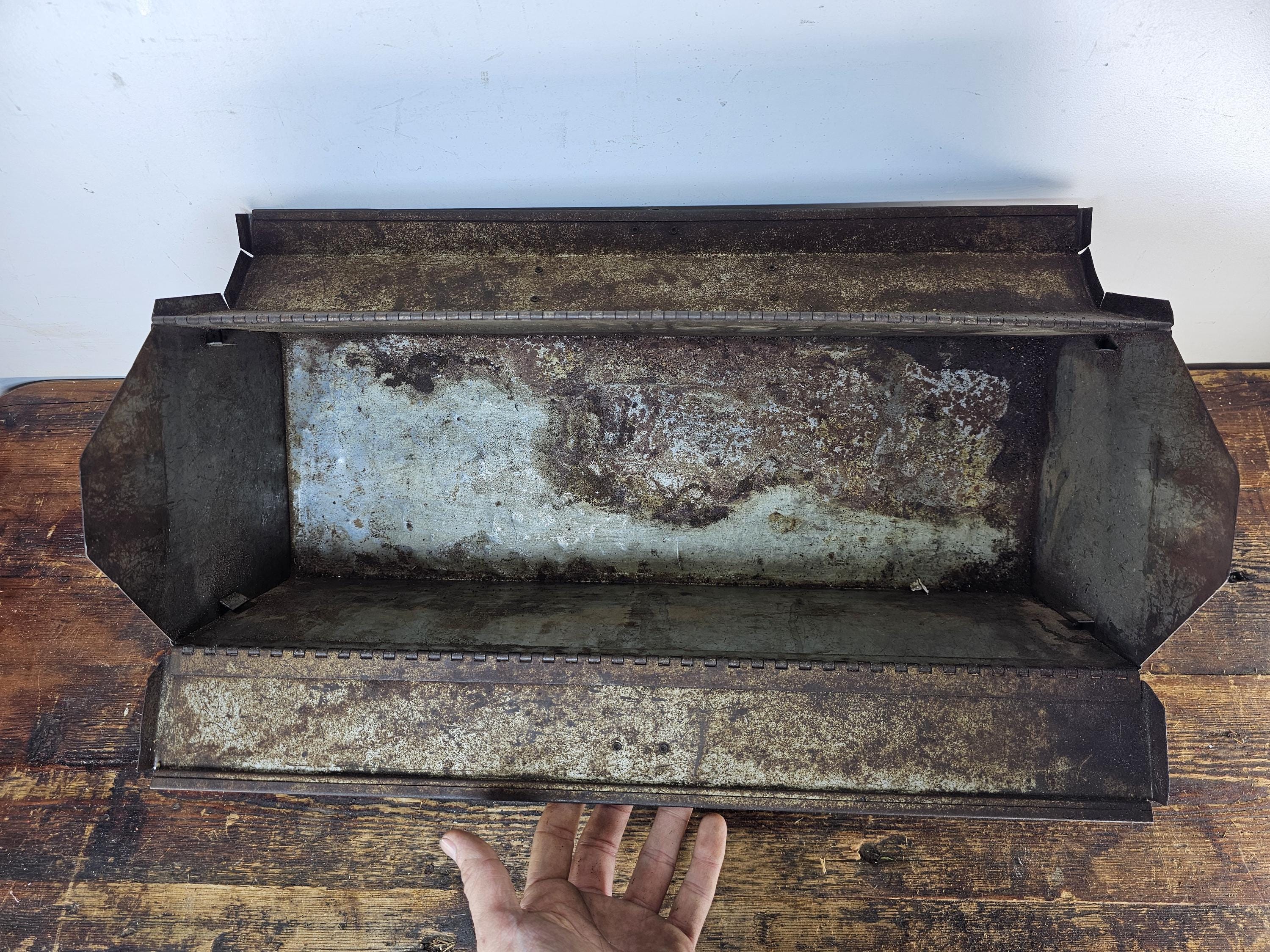 Vintage Rusty Metal Hip Roof Tool Box