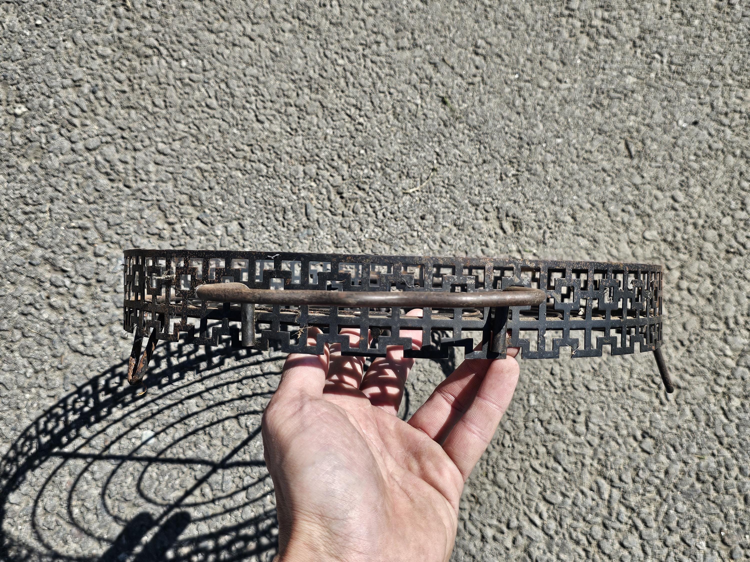 Greek Key Pattern Metal Tray Round Garden Planter with Handles