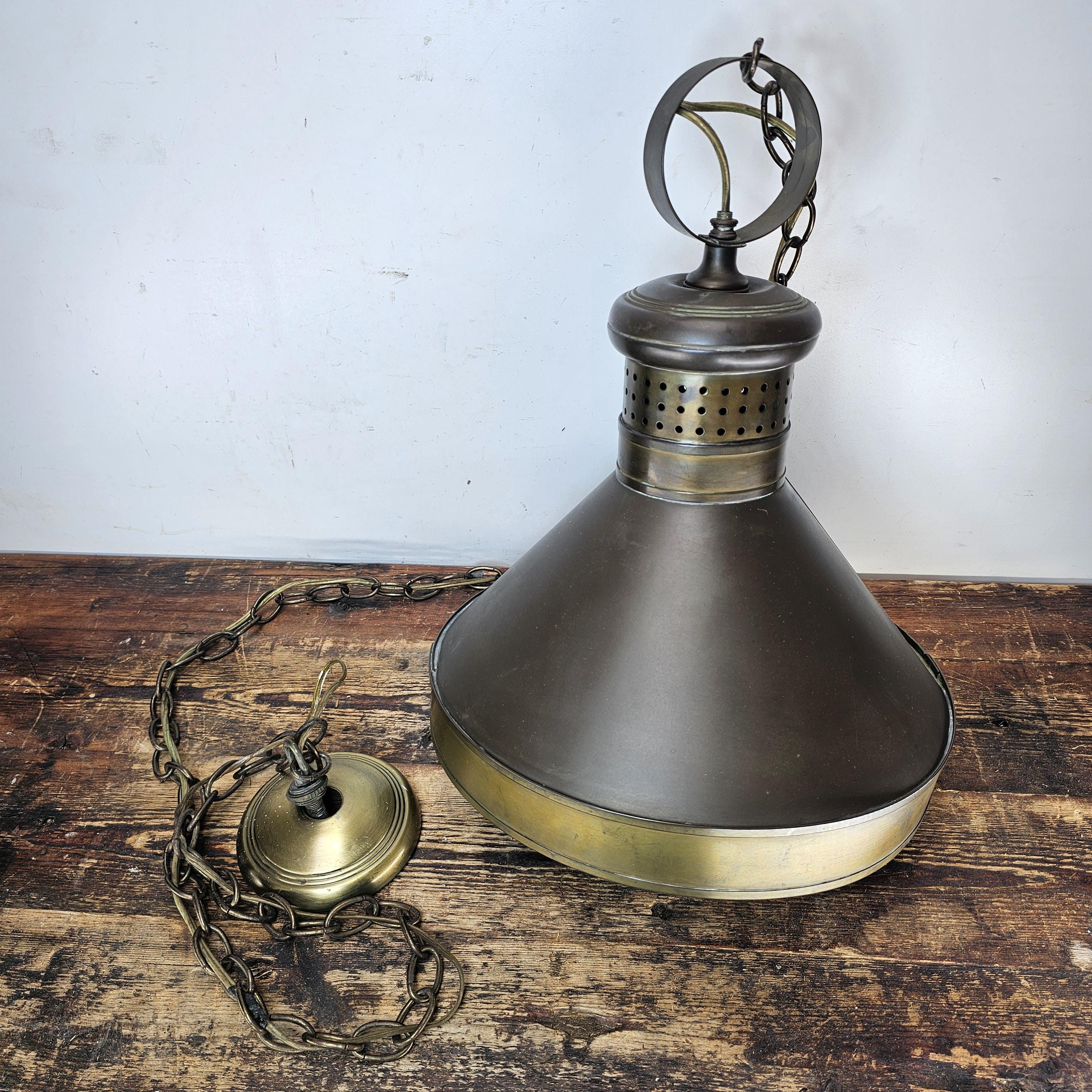 Vintage Brass Rustic Industrial Hanging Pendant Light Lamp Farmhouse Barn