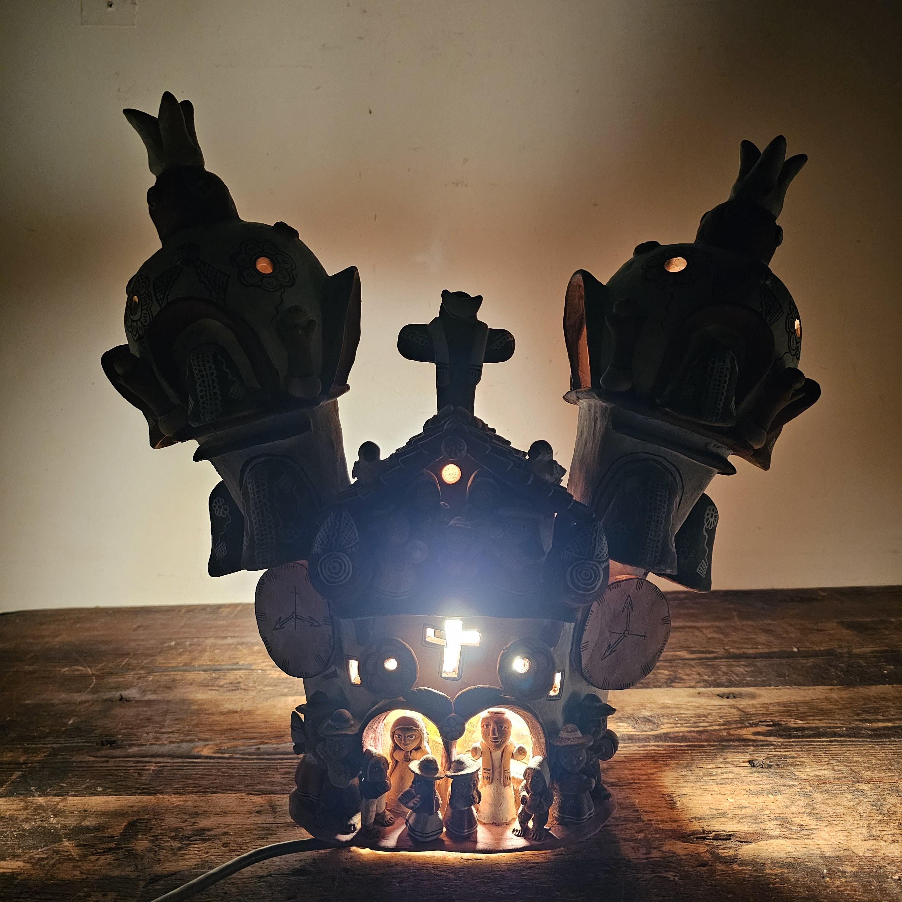 Ayacucho Artisan Terra Cotta Church Folk Art Peruvian Ornament 17"W x 16"H