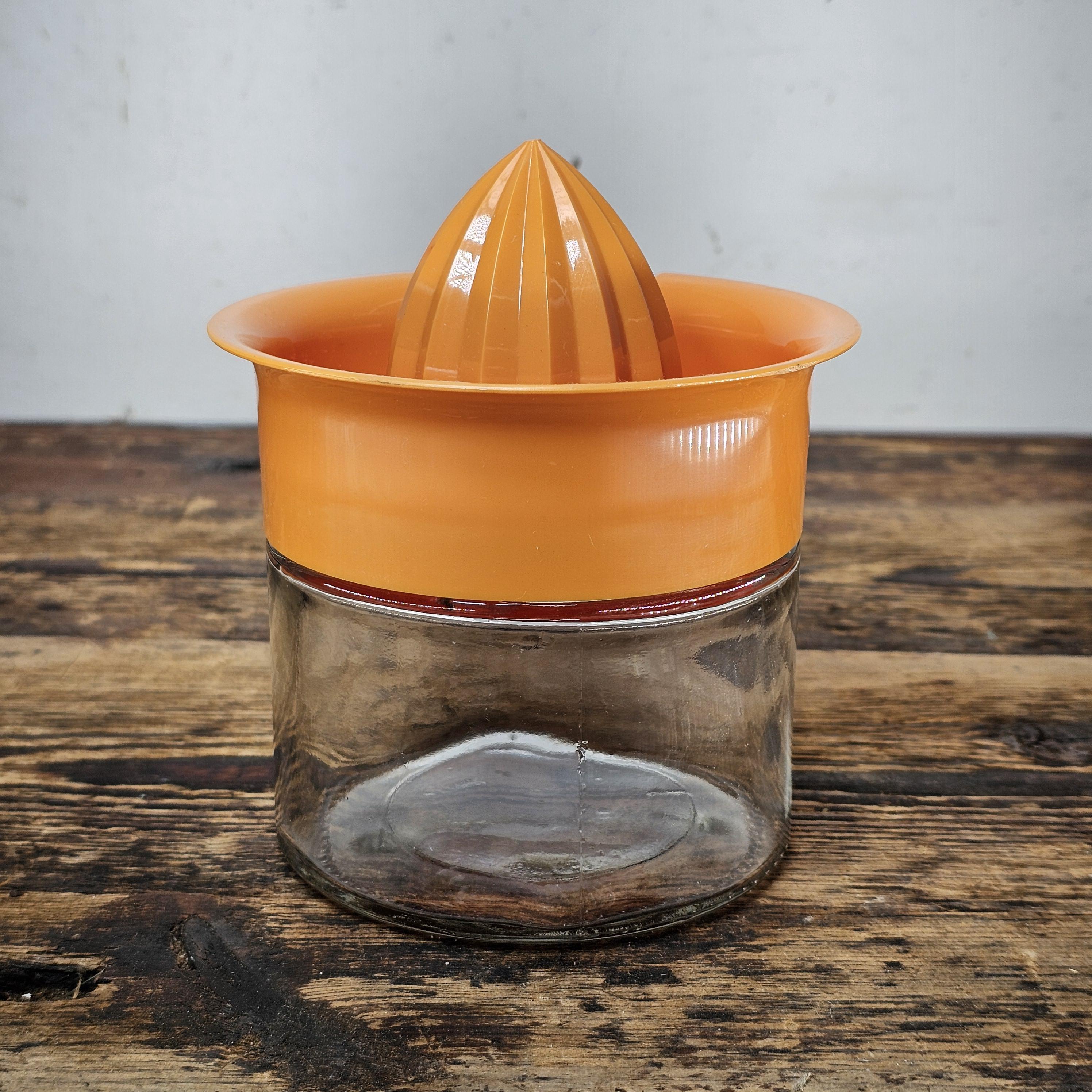 Vintage Gemco Citrus Reamer Hand Juicer with Orange Plastic Top Glass Bottom