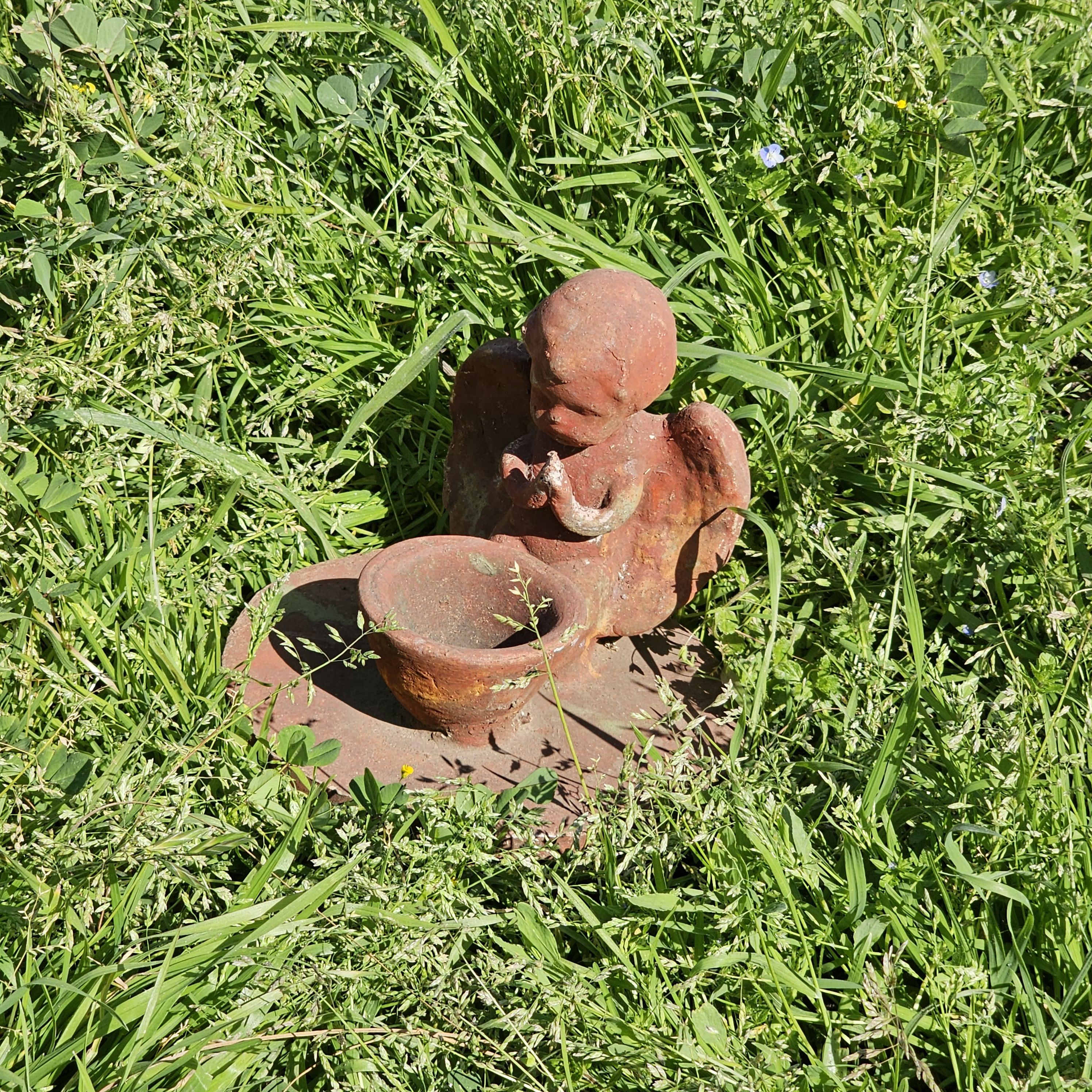 Clay Cherub Angel Candle Holder Copal Burning Bowl 7.5"Diam x 6.5"H