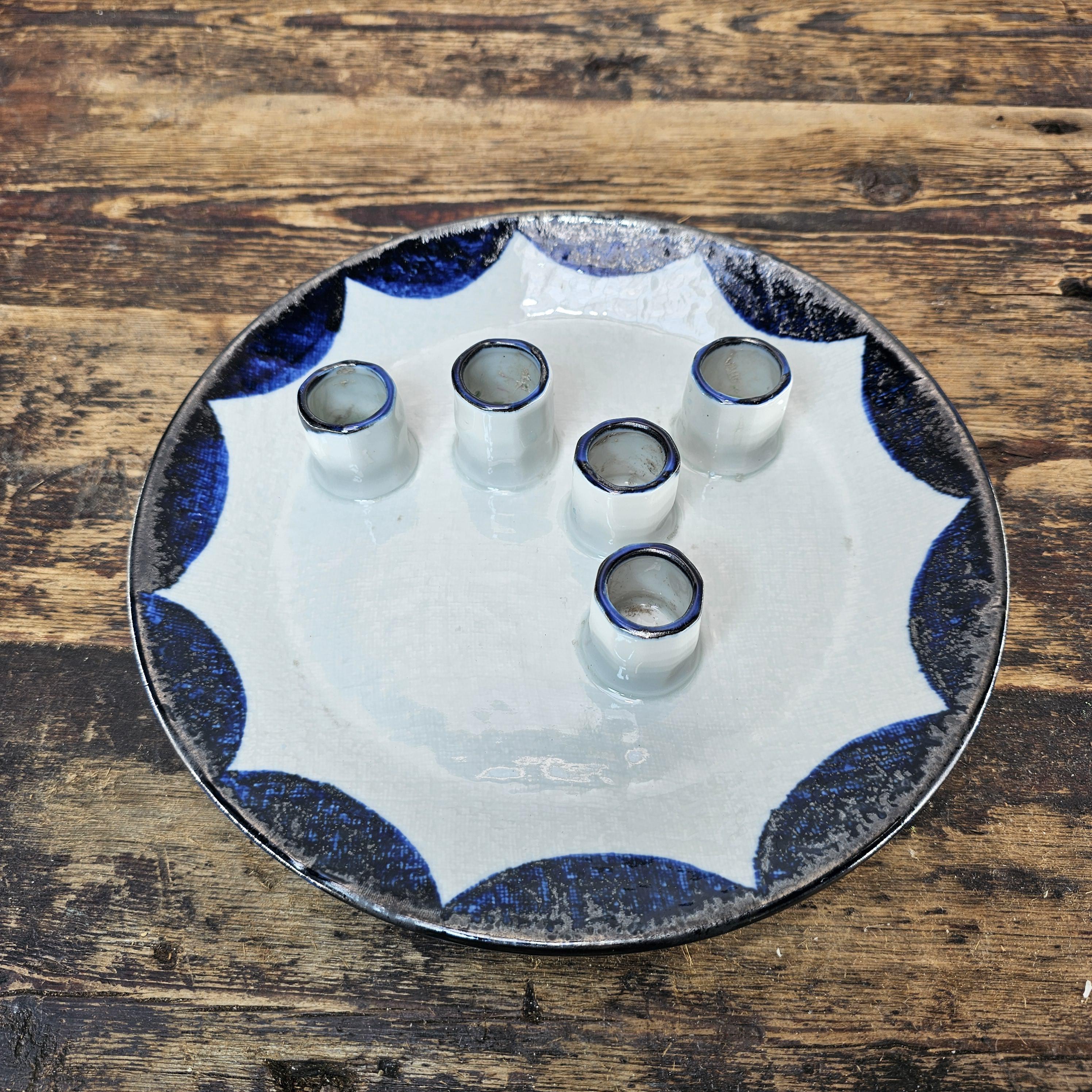 Vintage Otagiri Japan Hand Crafted Glazed 5 Candle Holder Plate