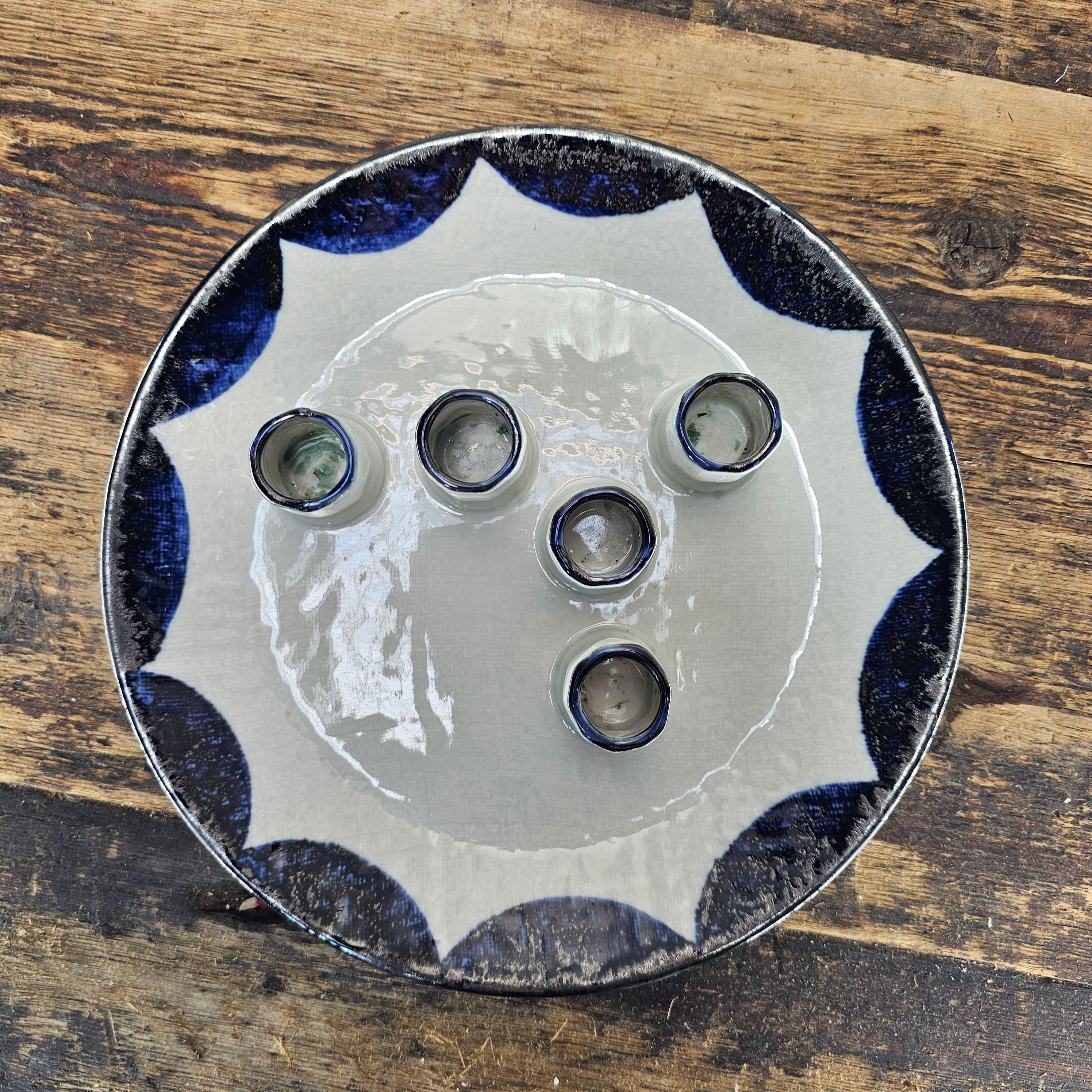 Vintage Otagiri Japan Hand Crafted Glazed 5 Candle Holder Plate