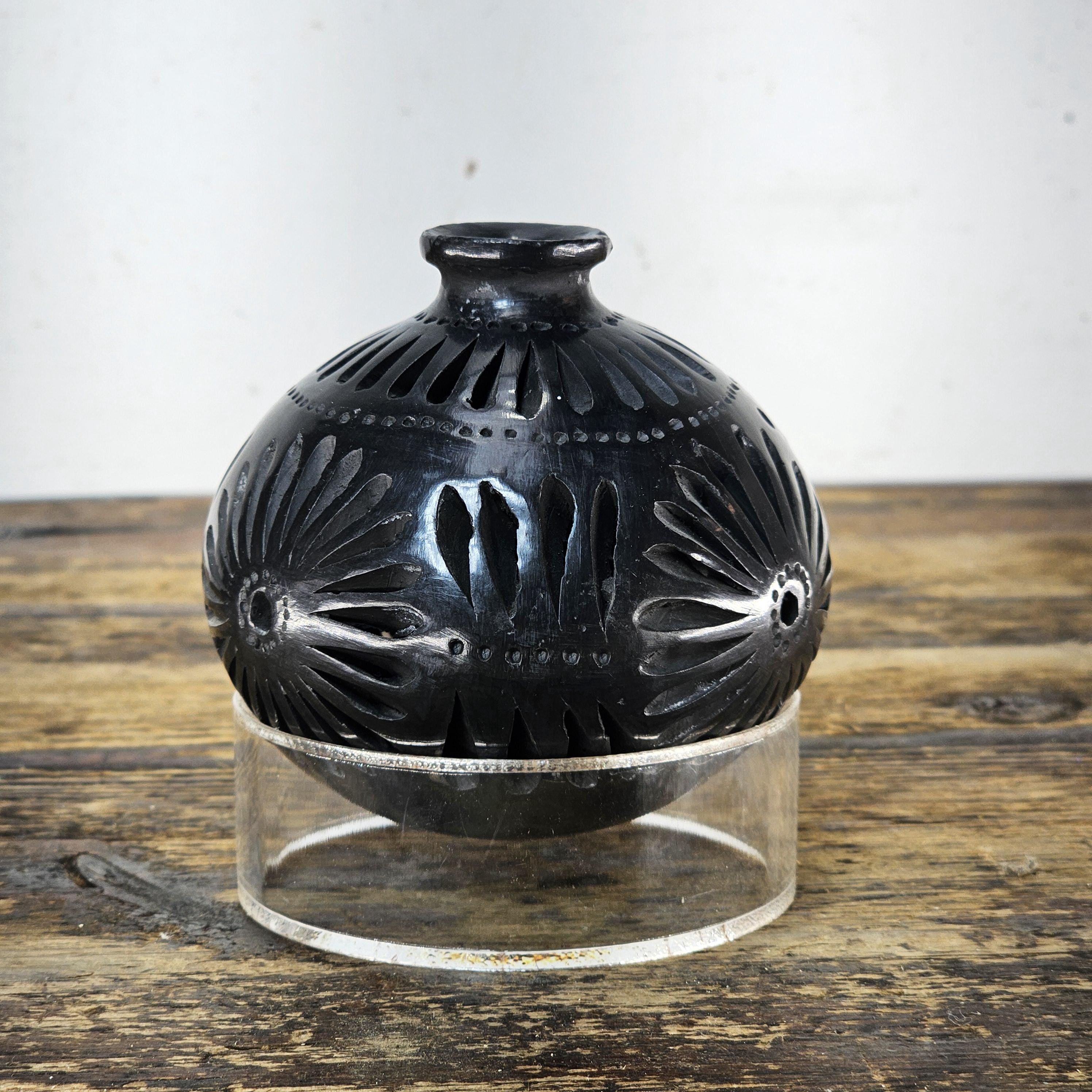 Vintage Barro Negro Pottery Cut Out Black Mexican Folk Art Oaxaca Mexico