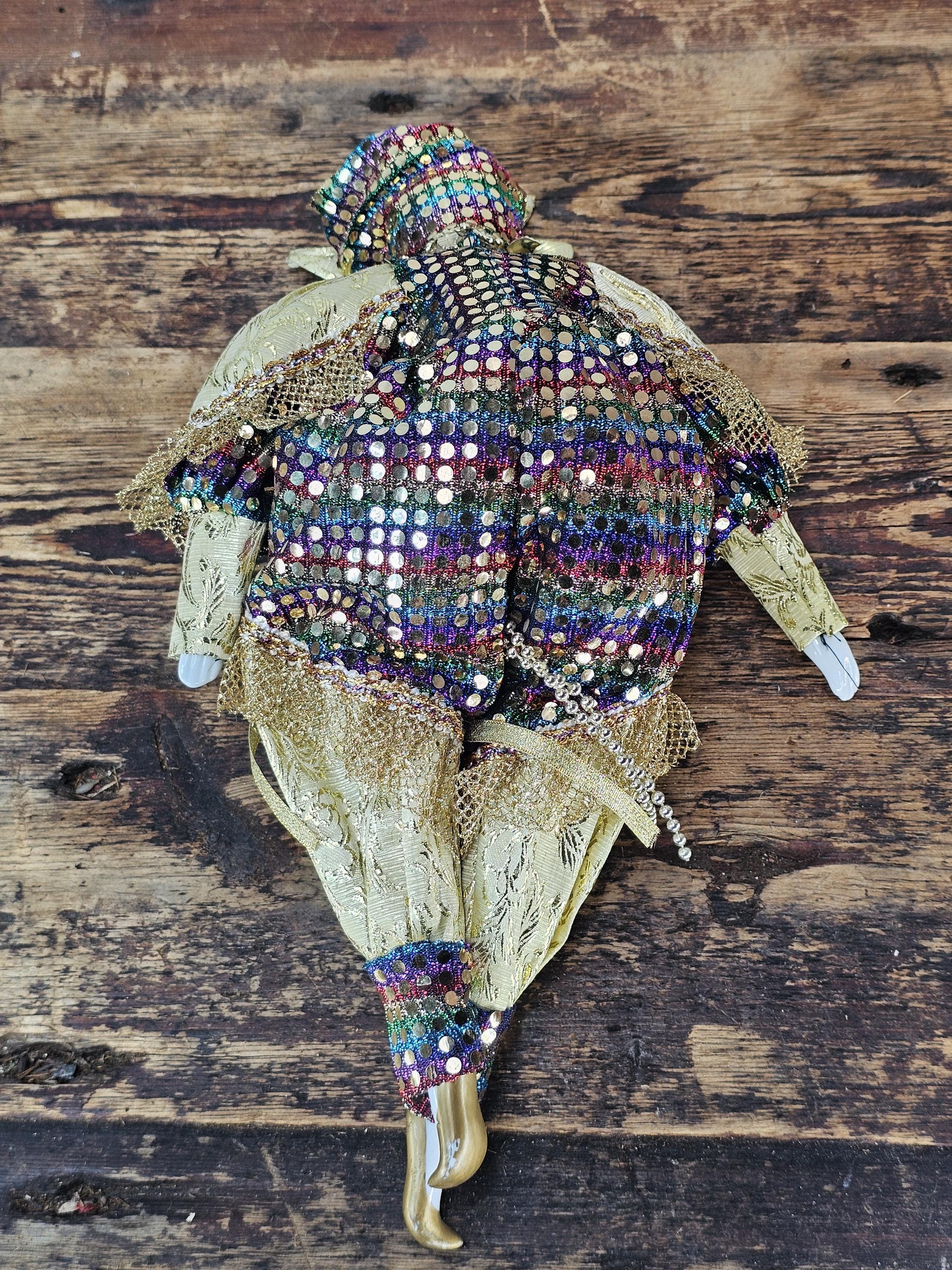 Mardi Gras Porcelain Jester Seated Doll 14"