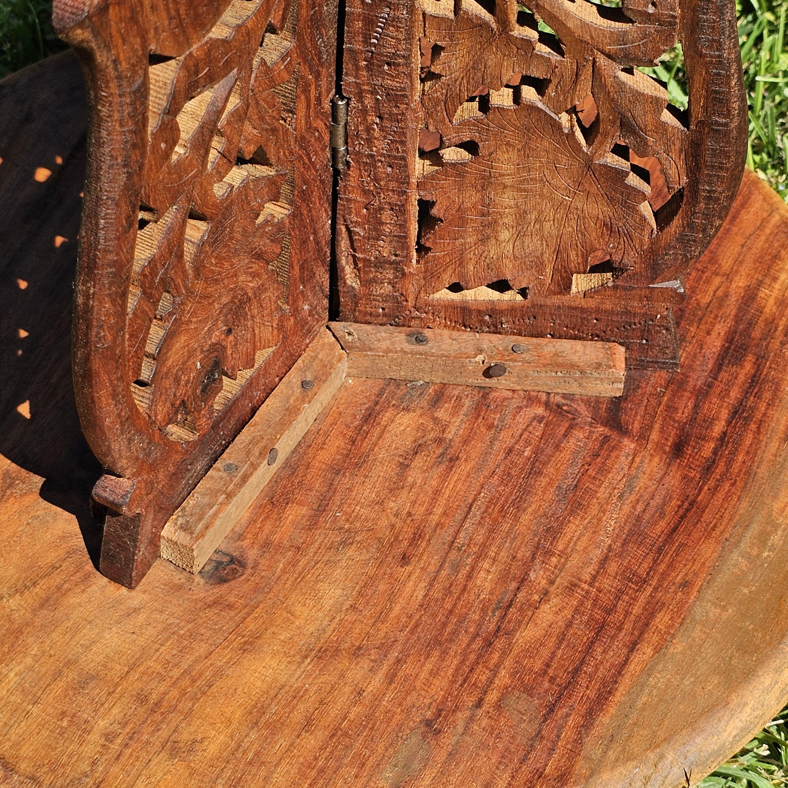 Vintage Indian Hand-Carved Small Wooden Table/Plant Stand 14"Diam x 16"H