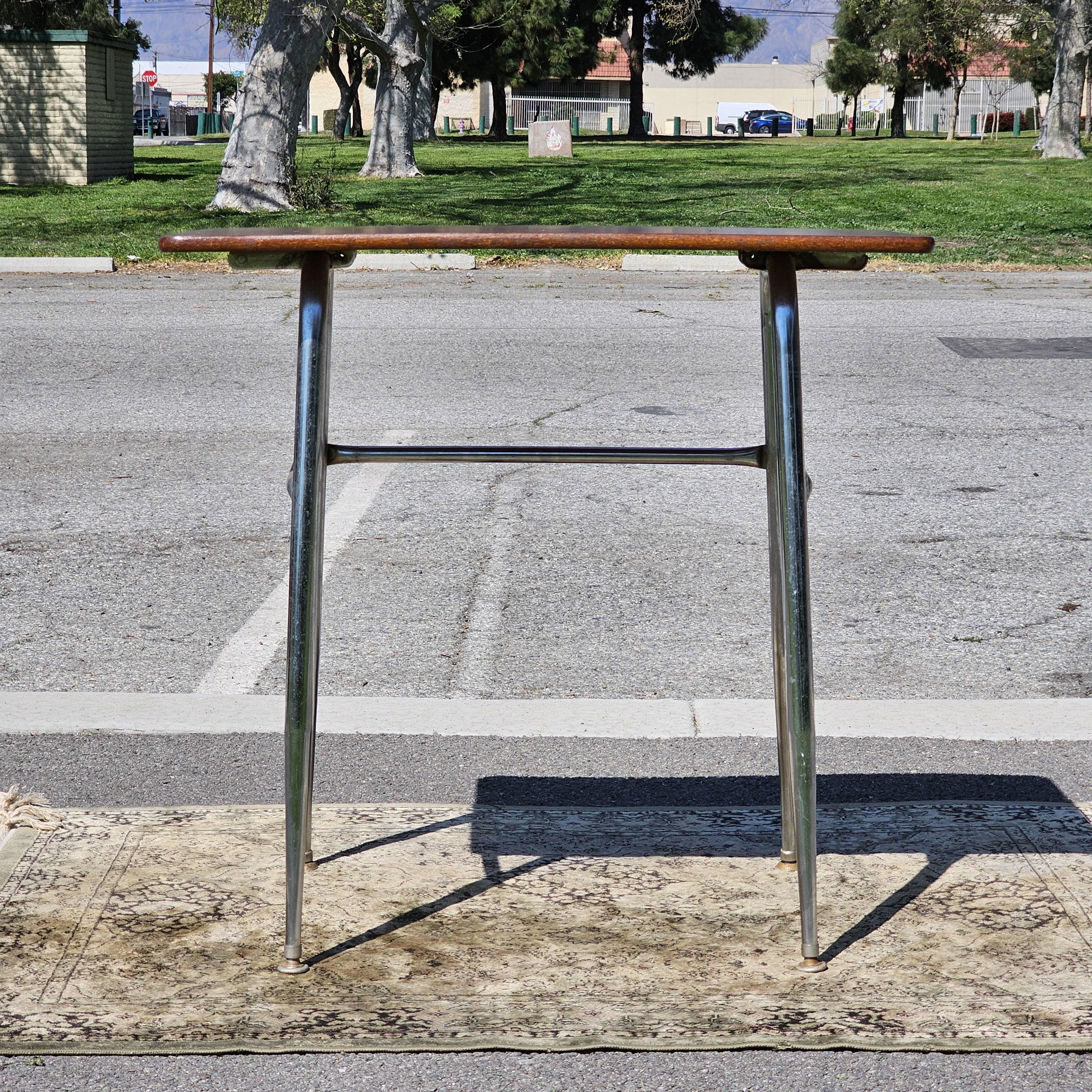 Local Pickup Only / Mid-Century Woodgrain Top & Steel Office Desk 30"L x 18"W x 29.5"H