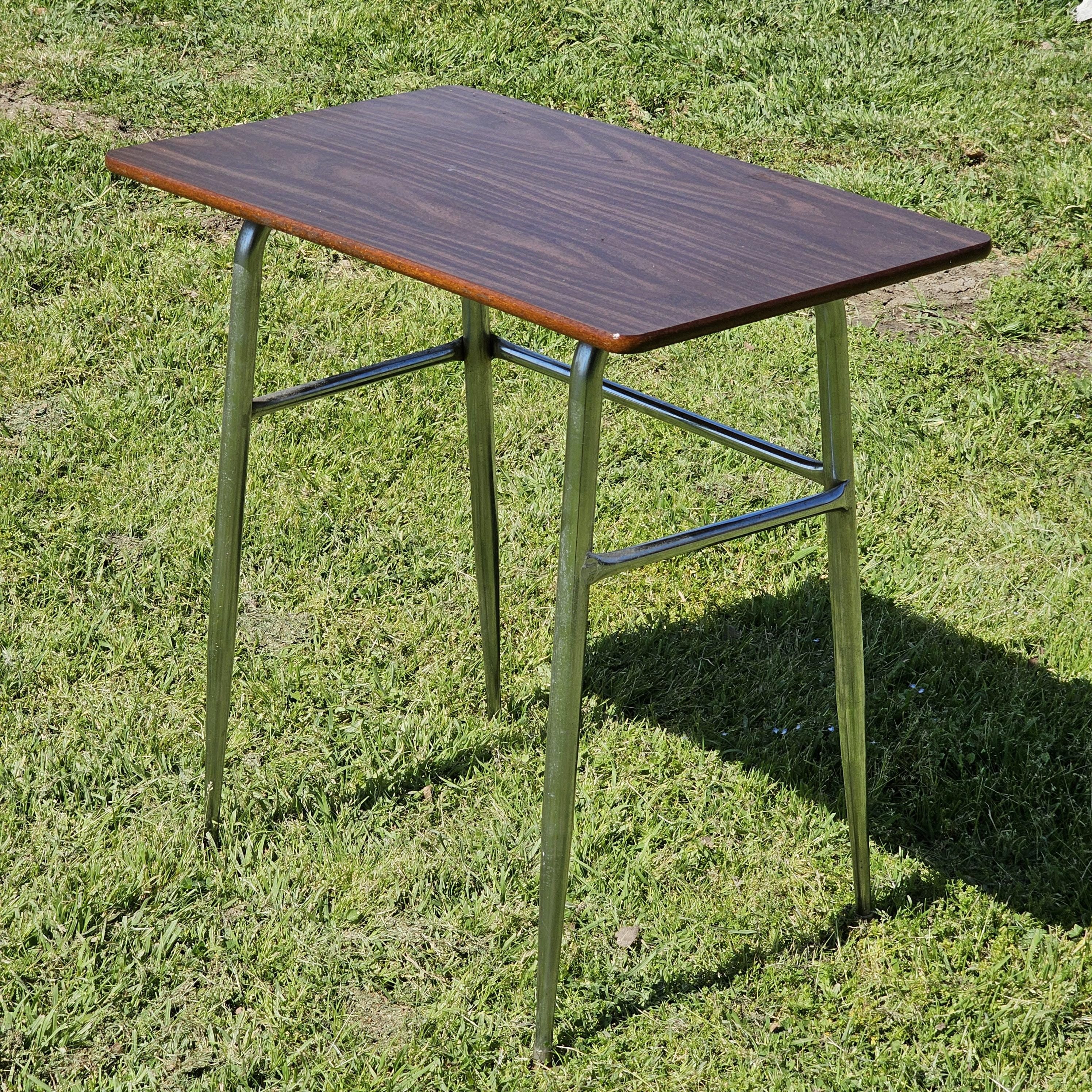 Local Pickup Only / Mid-Century Woodgrain Top & Steel Office Desk 30"L x 18"W x 29.5"H