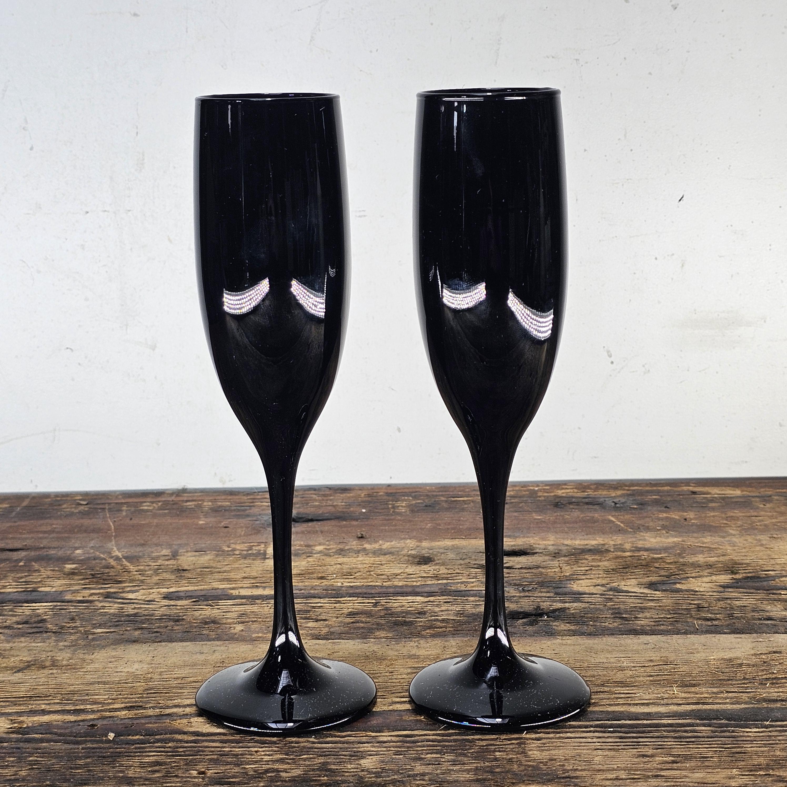 Set of 2 Vintage Black Amethyst Glass Libbey Premiere Champagne Flutes 9"H