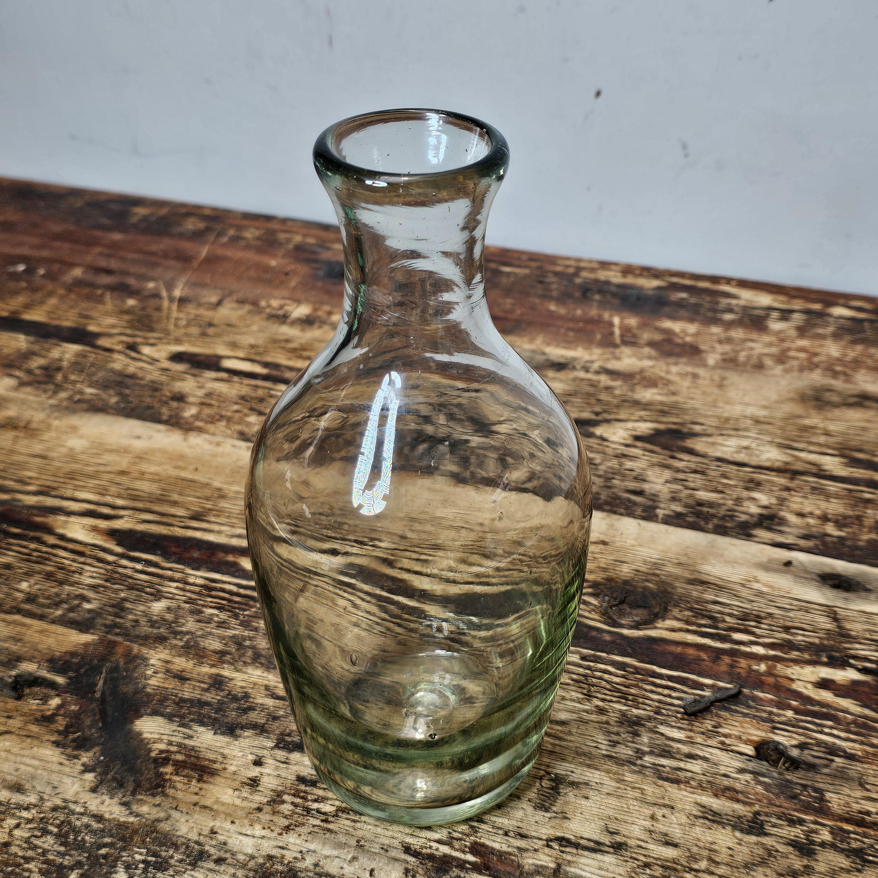 Rustic Hand-Blown Glass Bottle/Bud Vase 9"H
