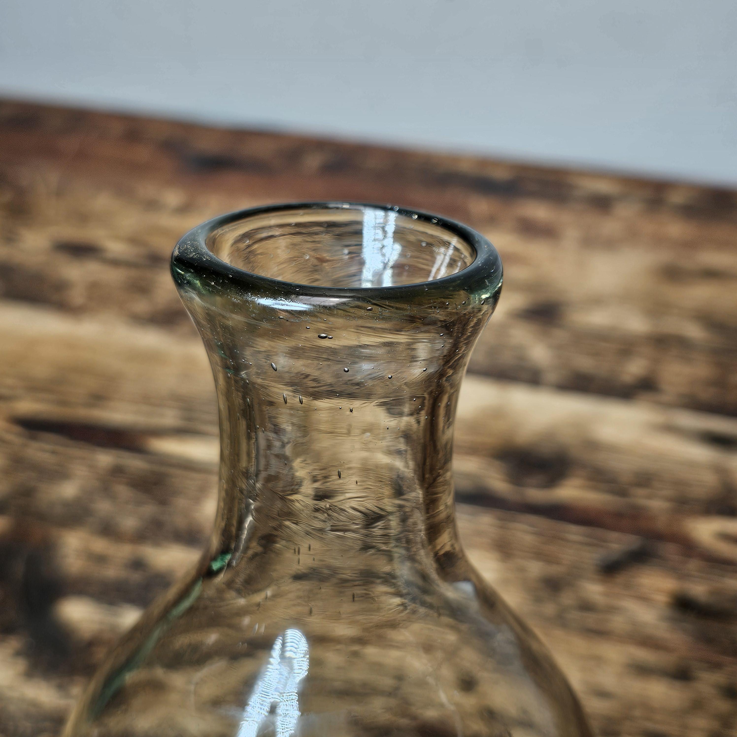 Rustic Hand-Blown Glass Bottle/Bud Vase 9"H