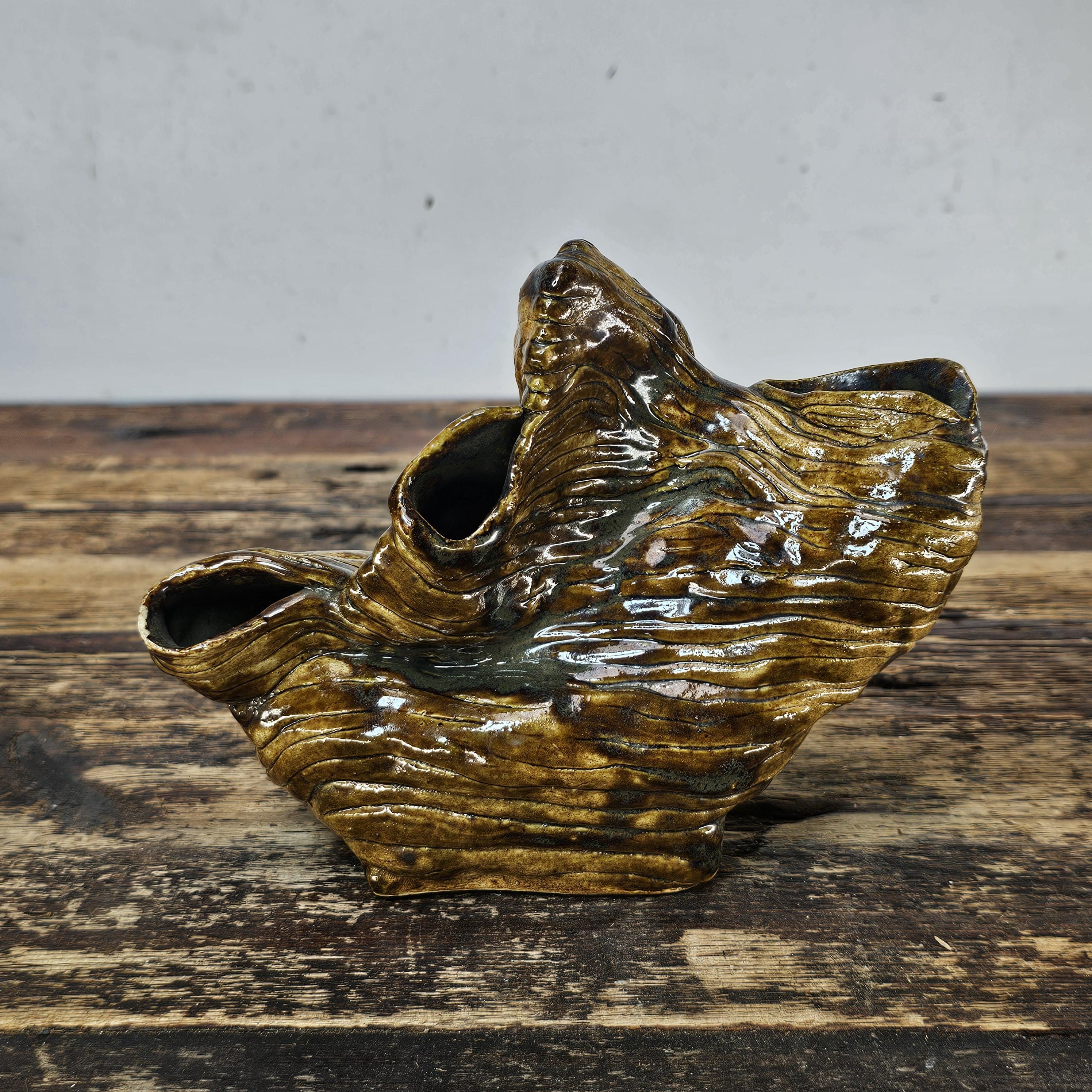 1970s Studio Art Organic Multi-Opening Flower Vase 7"L x 3"D x 5.75"H