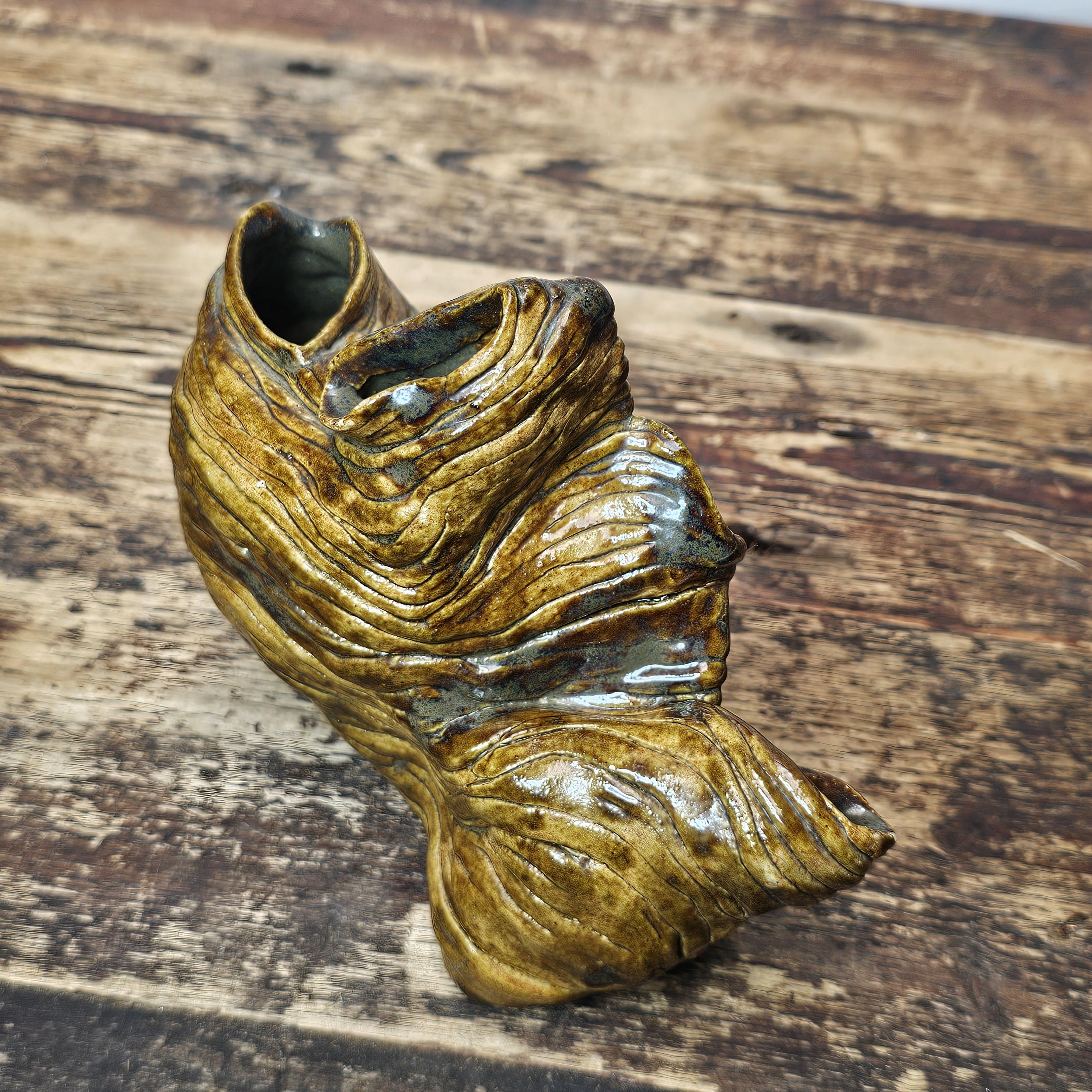 1970s Studio Art Organic Multi-Opening Flower Vase 7"L x 3"D x 5.75"H