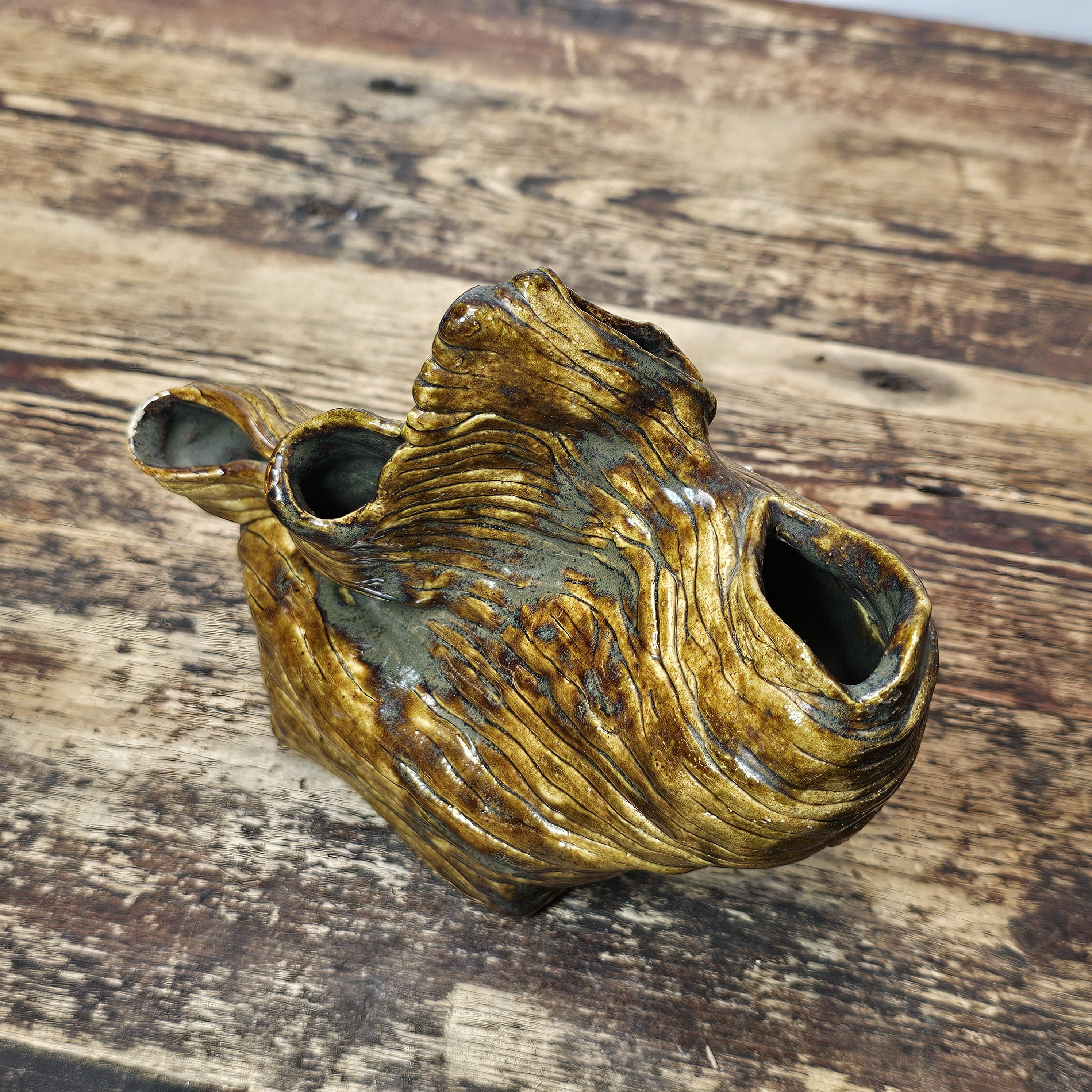 1970s Studio Art Organic Multi-Opening Flower Vase 7"L x 3"D x 5.75"H