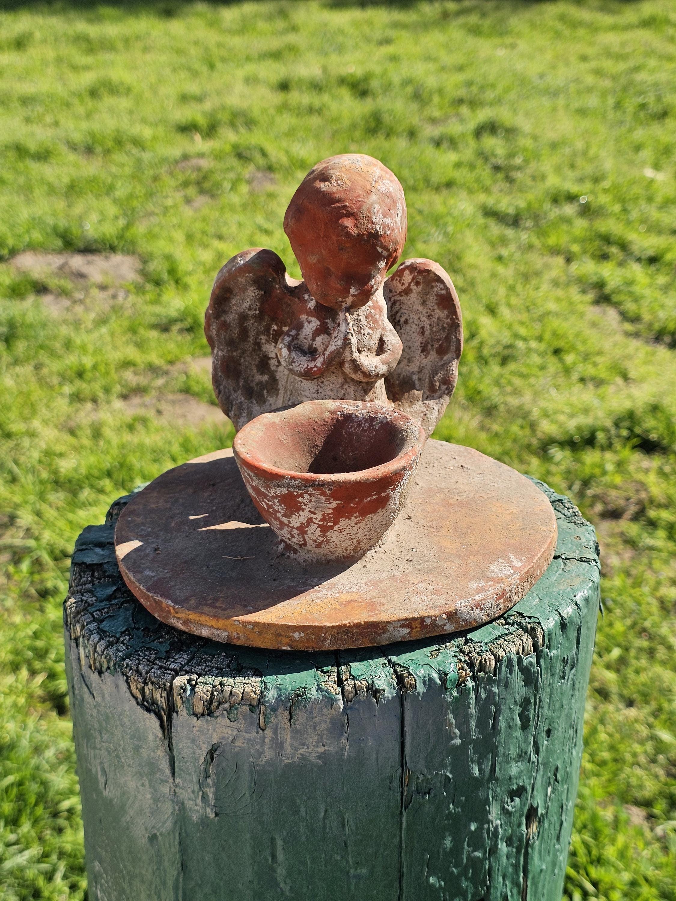 Clay Cherub Angel Candle Holder Copal Burning Bowl 7.5"Diam x 6.5"H