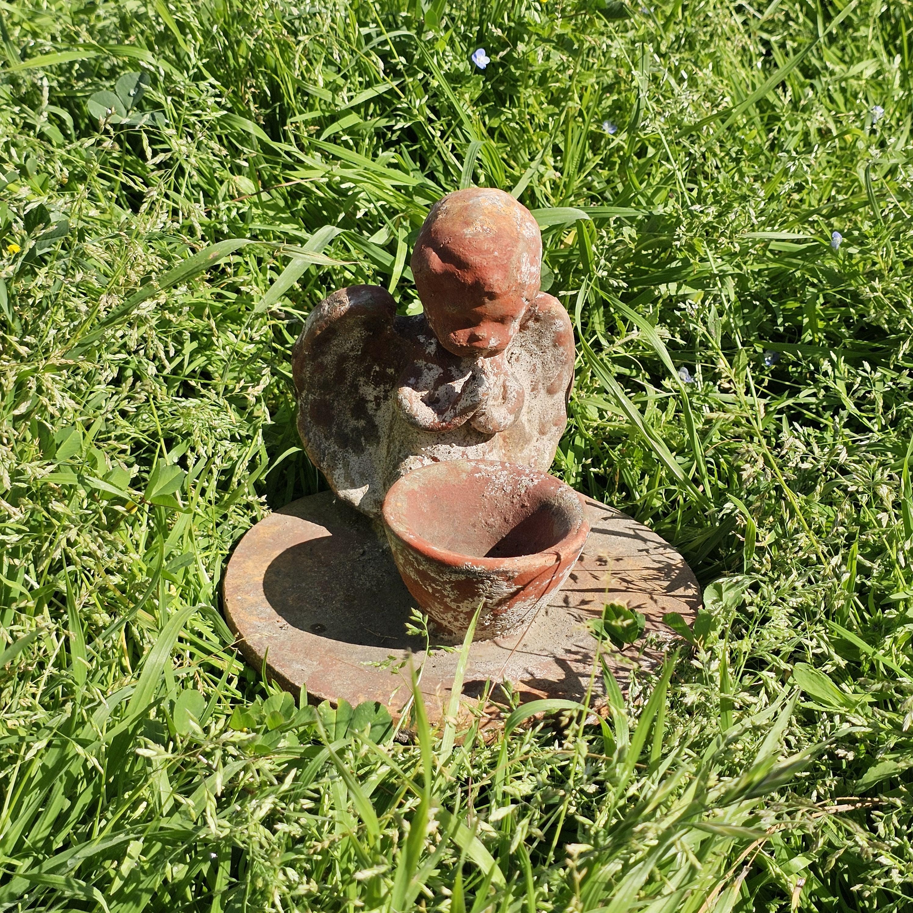 Clay Cherub Angel Candle Holder Copal Burning Bowl 7.5"Diam x 6.5"H