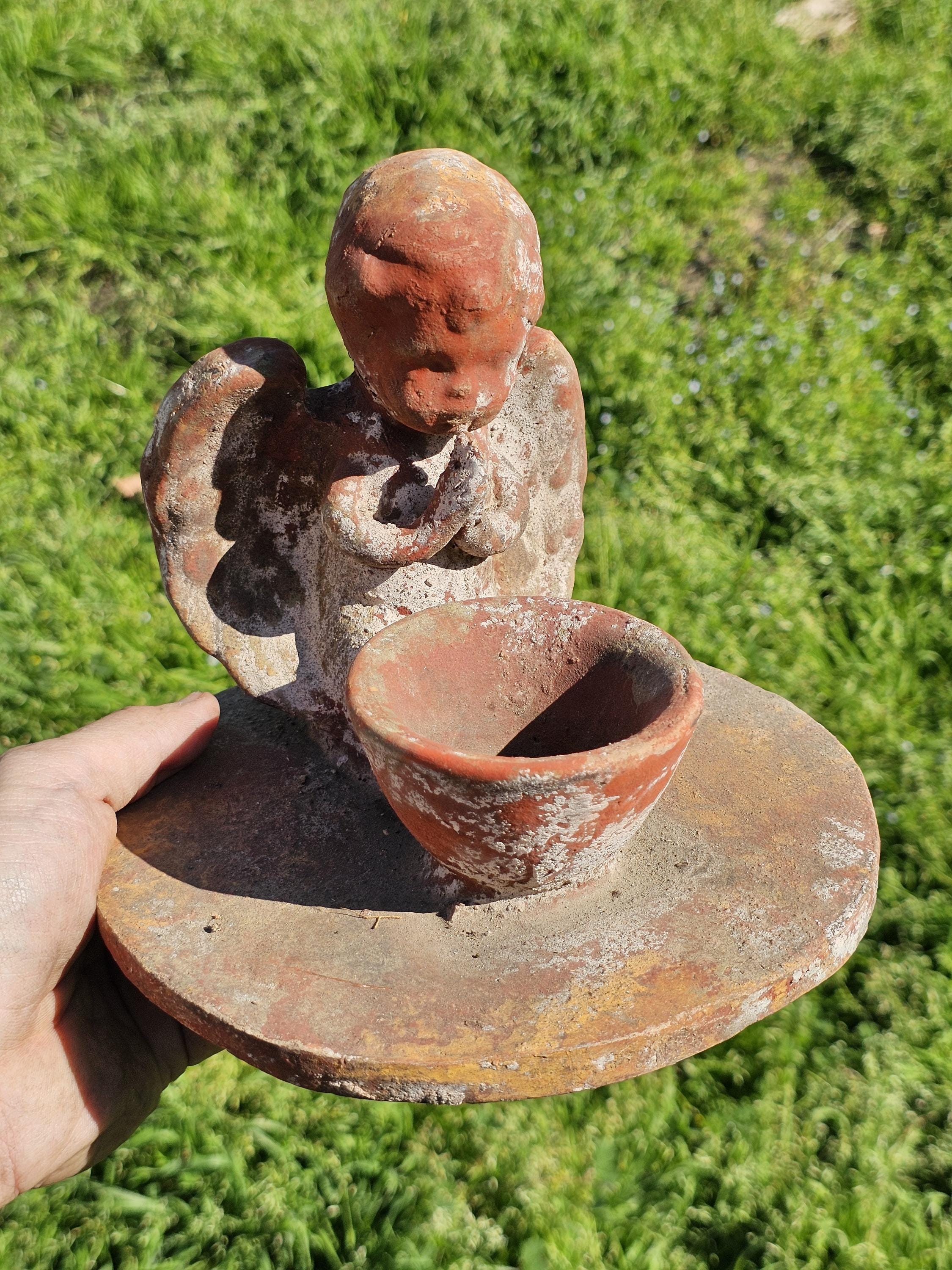 Clay Cherub Angel Candle Holder Copal Burning Bowl 7.5"Diam x 6.5"H