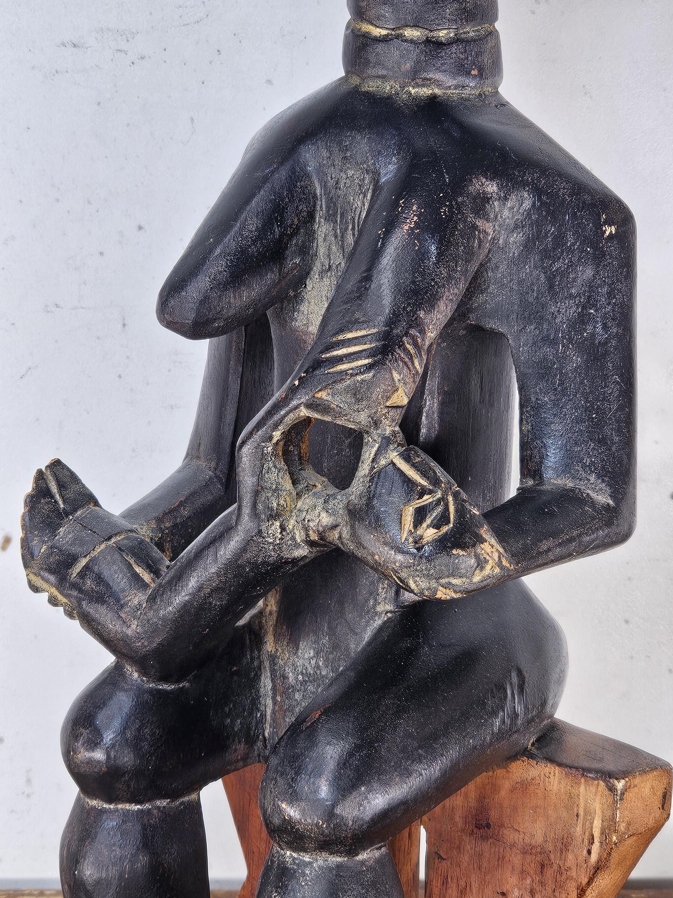 Ghana Ashanti Traditional Wooden Maternal Figure 15"H x 4.75"W x 4"D